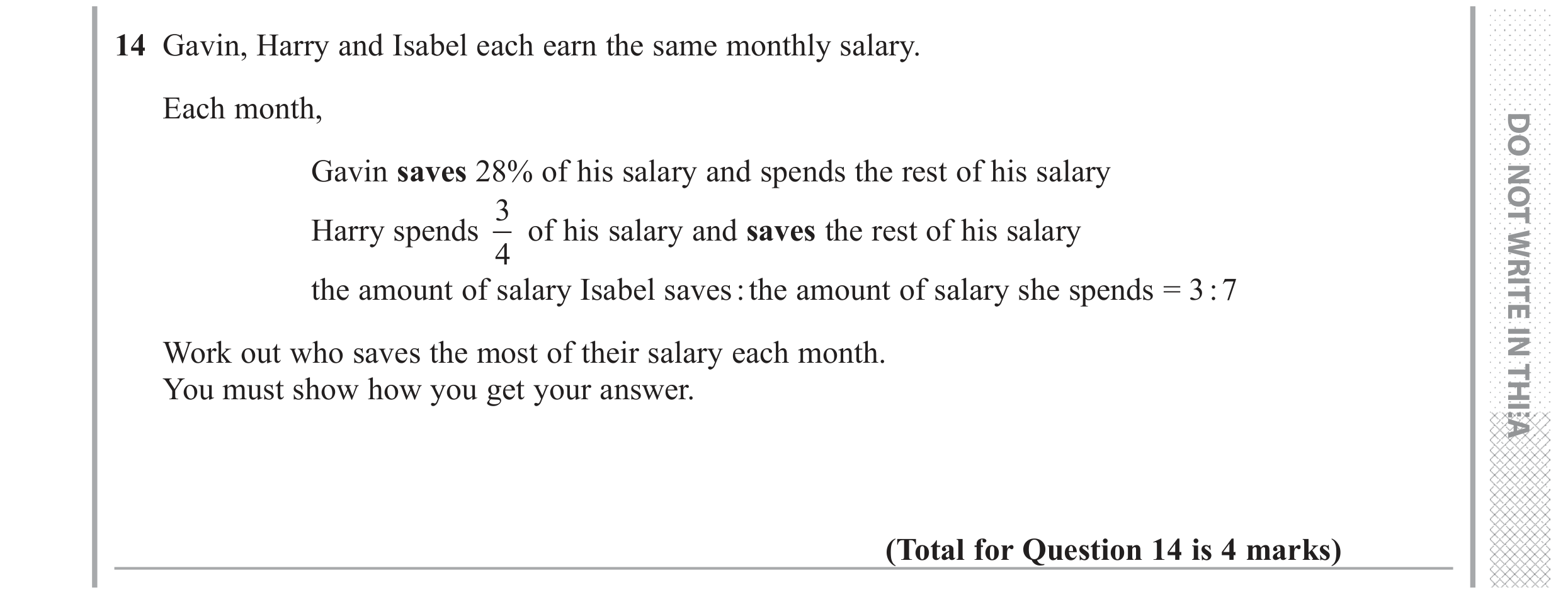 Question 14 — Percentages, Fractions, Ratios — Edexcel GCSE June 2018