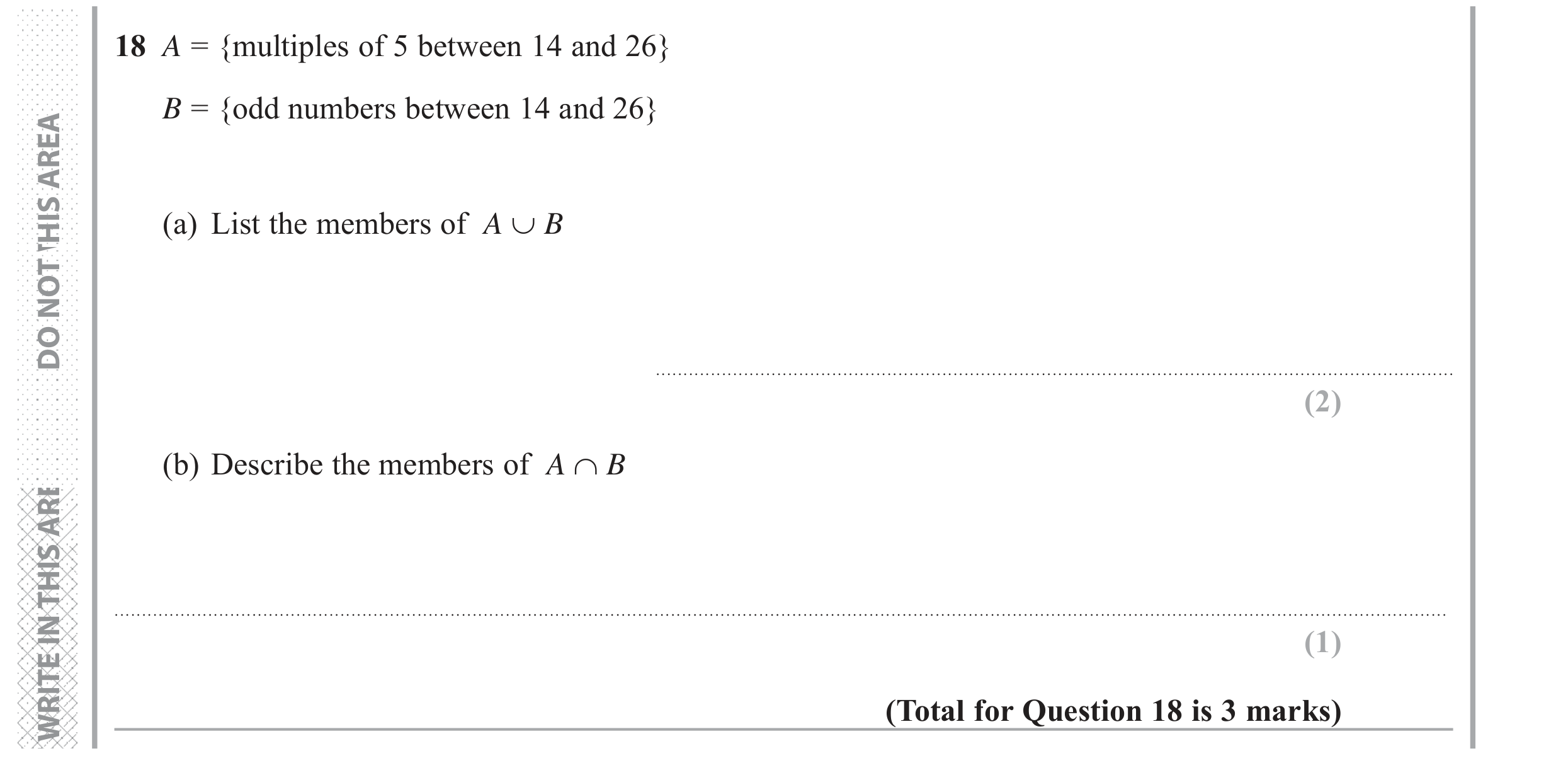 Question 18 — Set Notation — Edexcel GCSE June 2018