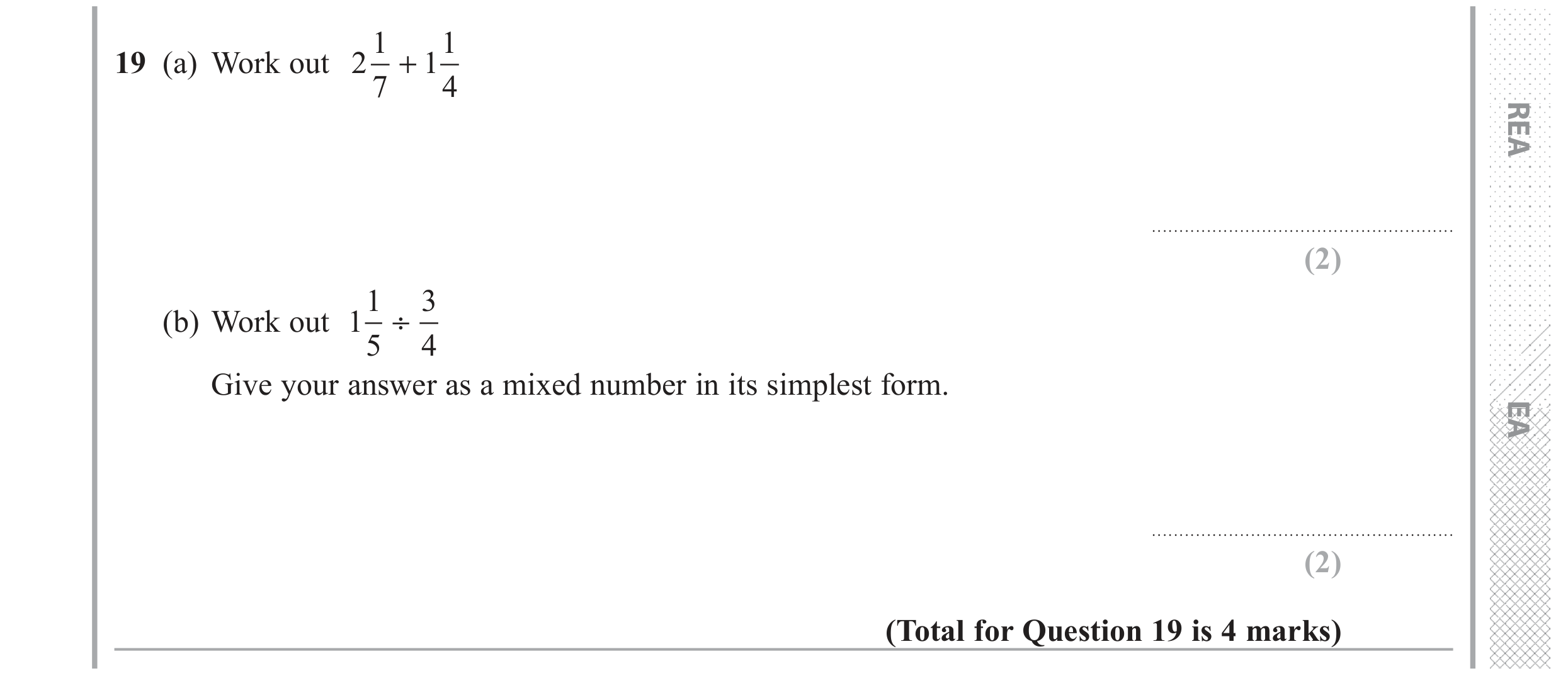 Question 19 — Fractions — Edexcel GCSE June 2018