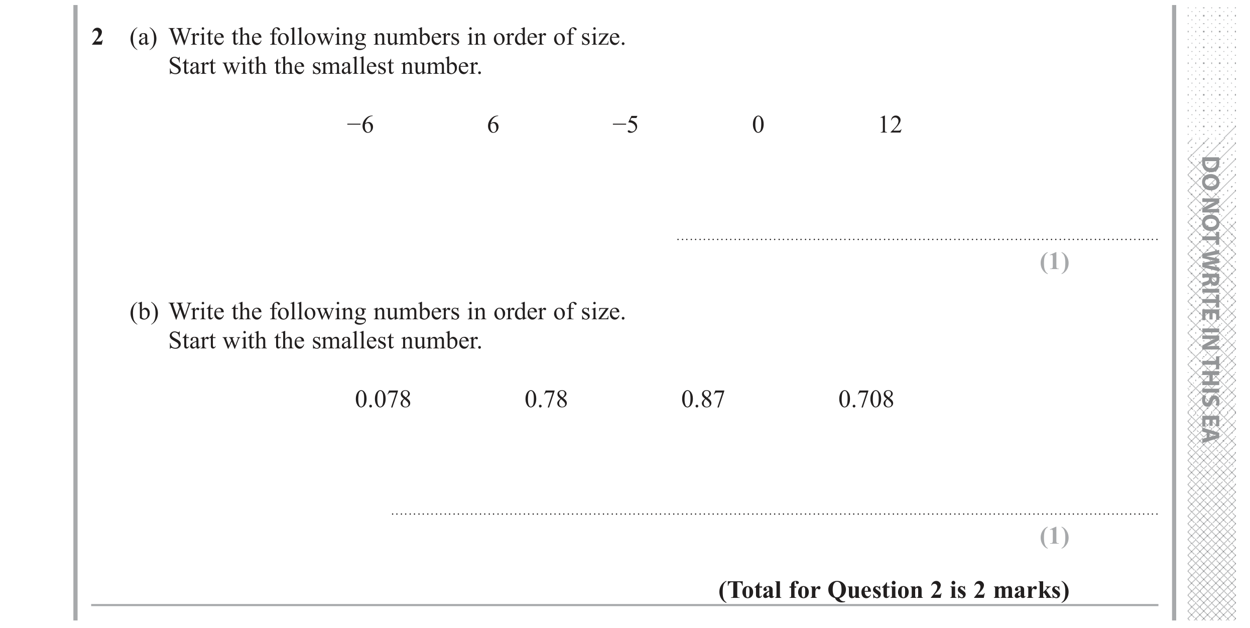 Question 2 — Numbers, Place Value — Edexcel GCSE June 2018