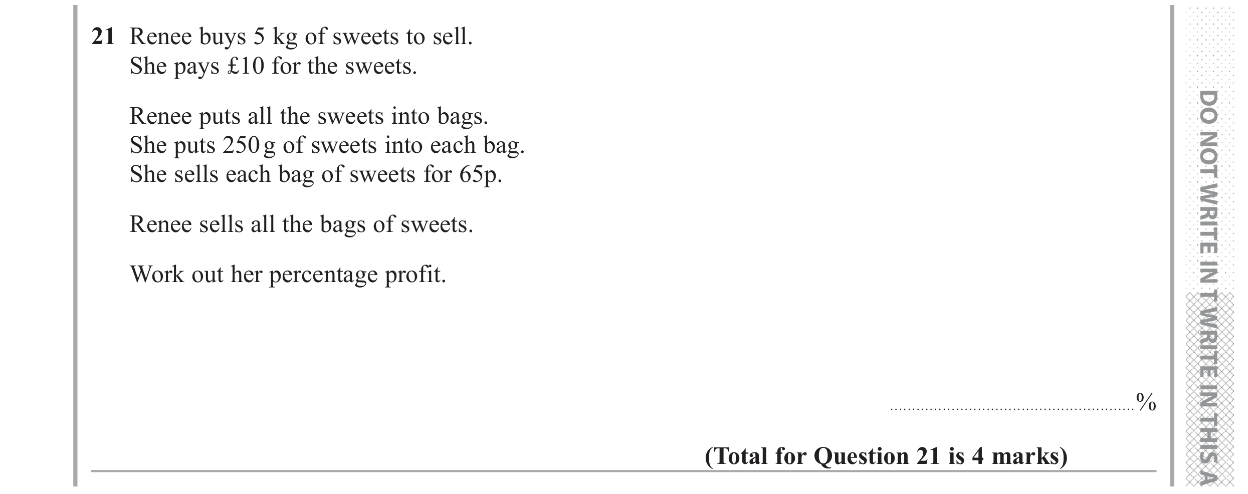Question 21 — Percentages — Edexcel GCSE June 2018