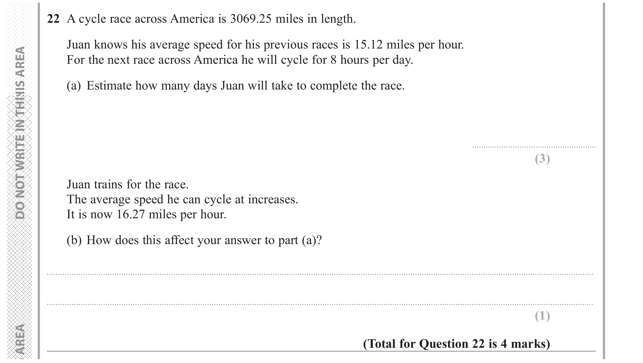 Question 22 — Speed/Distance/Time/Density/Pressure — Edexcel GCSE June 2018