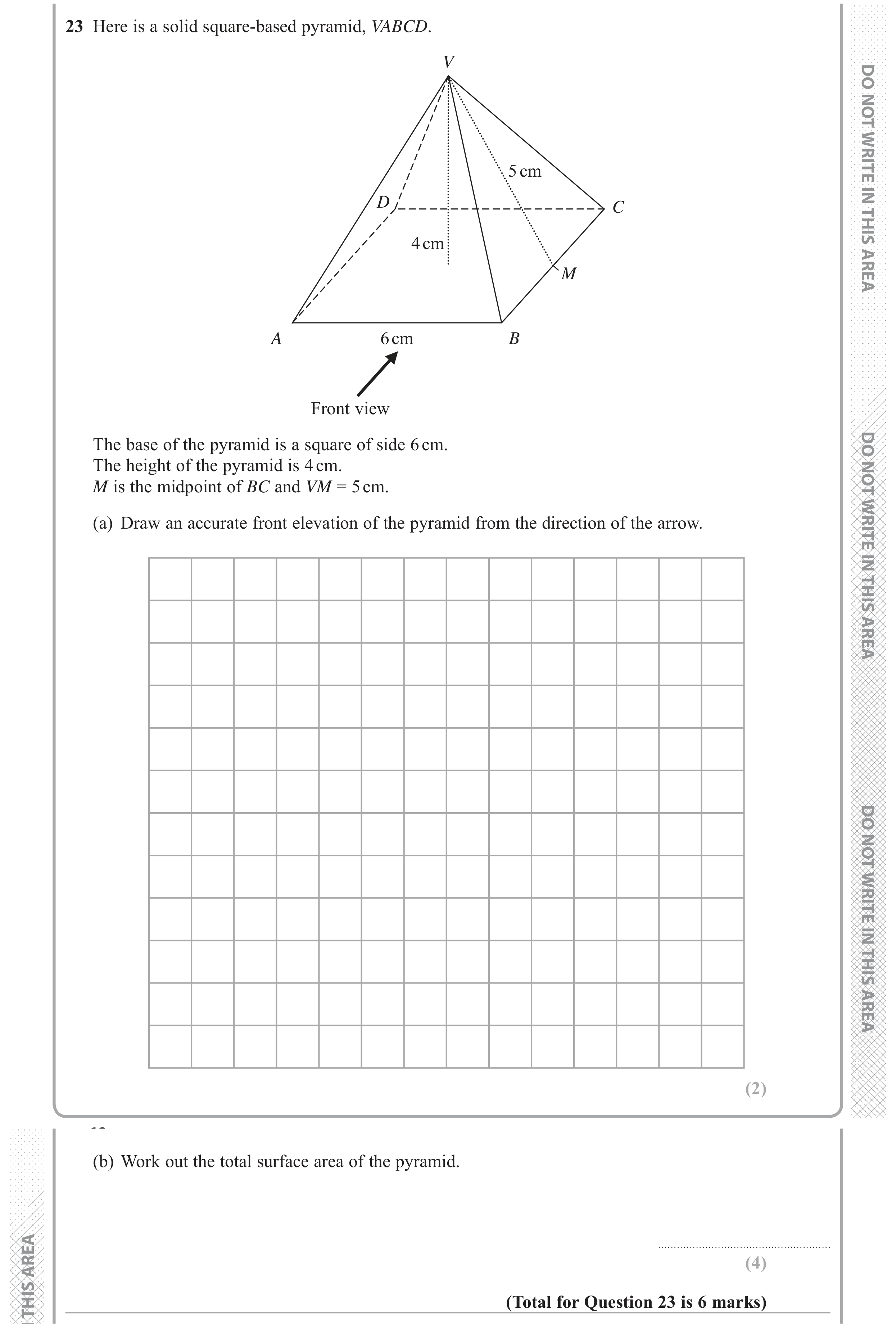Question 23 — Construction, Surface Area and Volume — Edexcel GCSE June 2018
