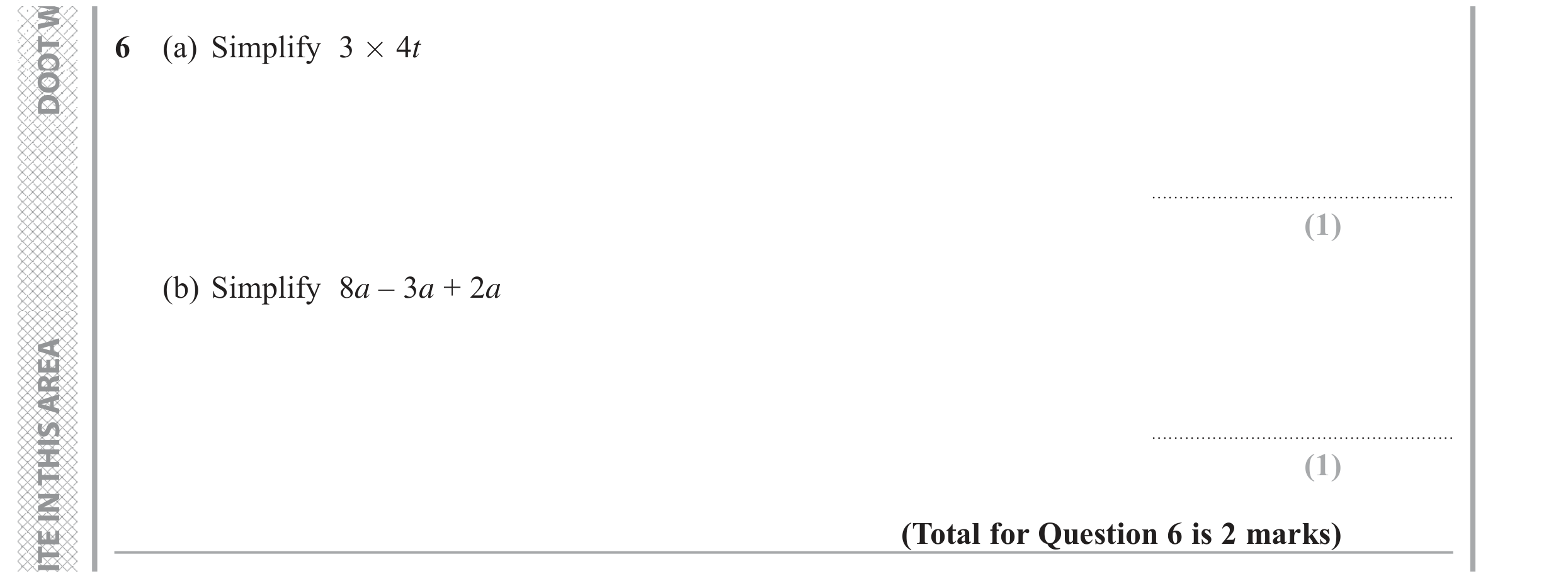 Question 6 — Factorise/Expand/Simplify — Edexcel GCSE June 2018