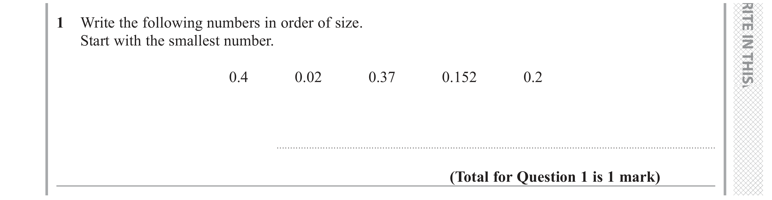 Question 1 — Decimals — Edexcel GCSE November 2018