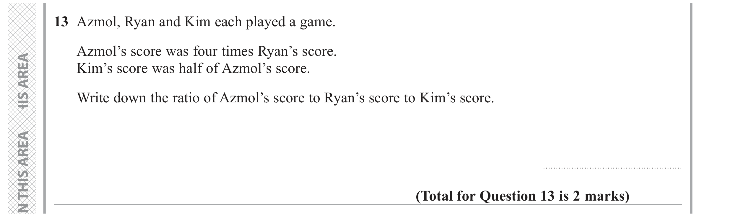 Question 13 — Ratios — Edexcel GCSE November 2018
