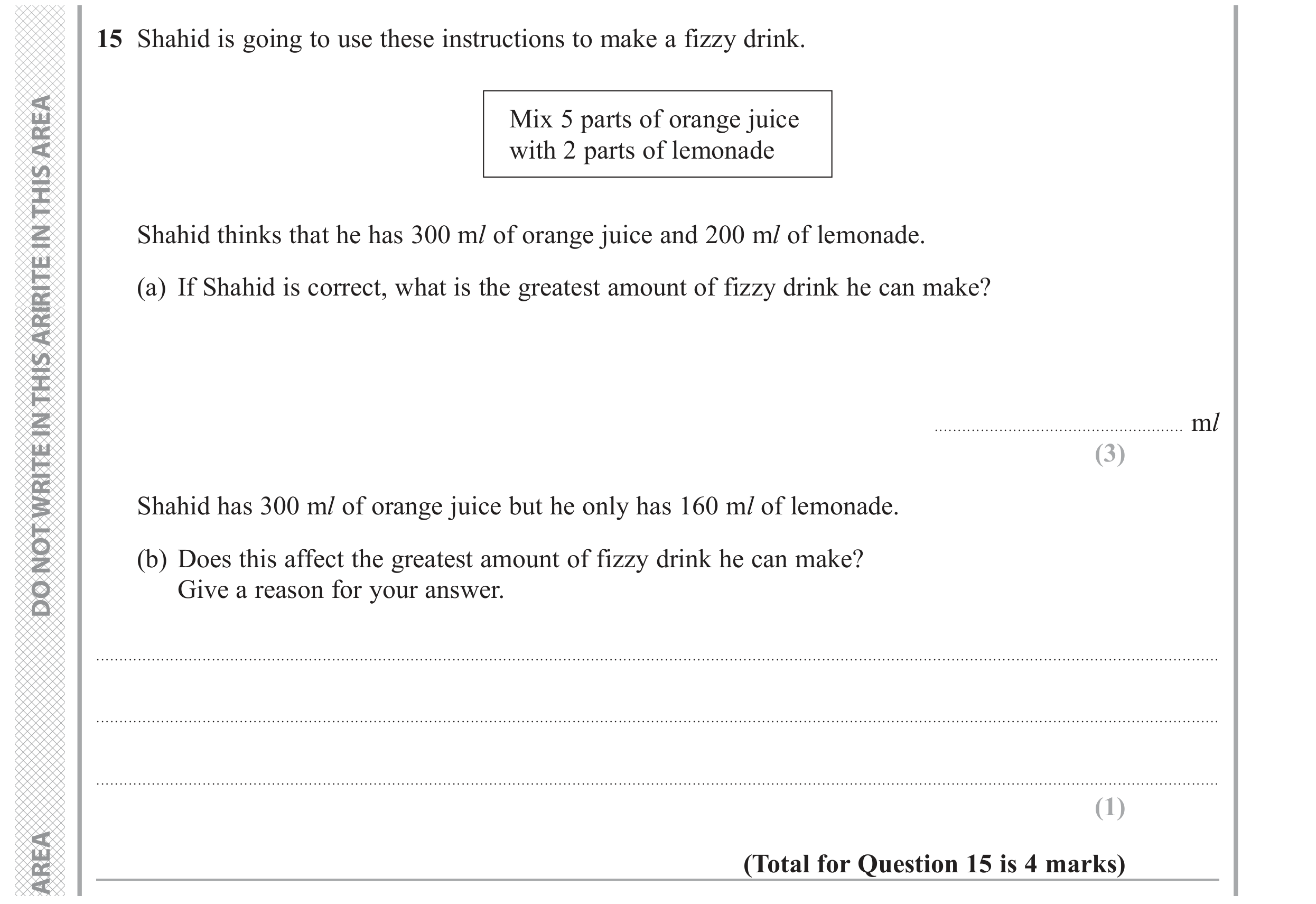 Question 15 — Stray — Edexcel GCSE November 2018