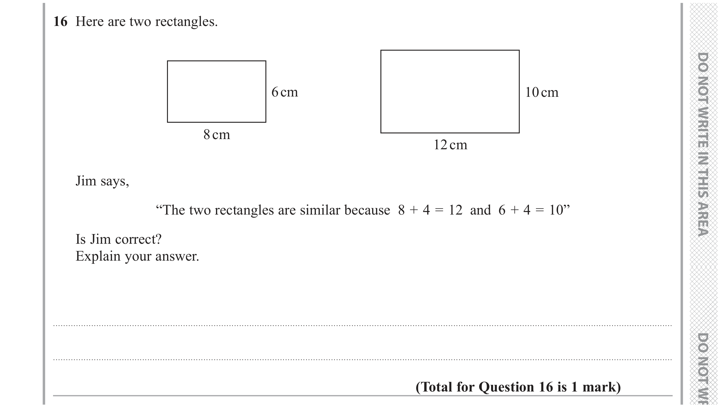 Question 16 — Congruence and Similarity — Edexcel GCSE November 2018
