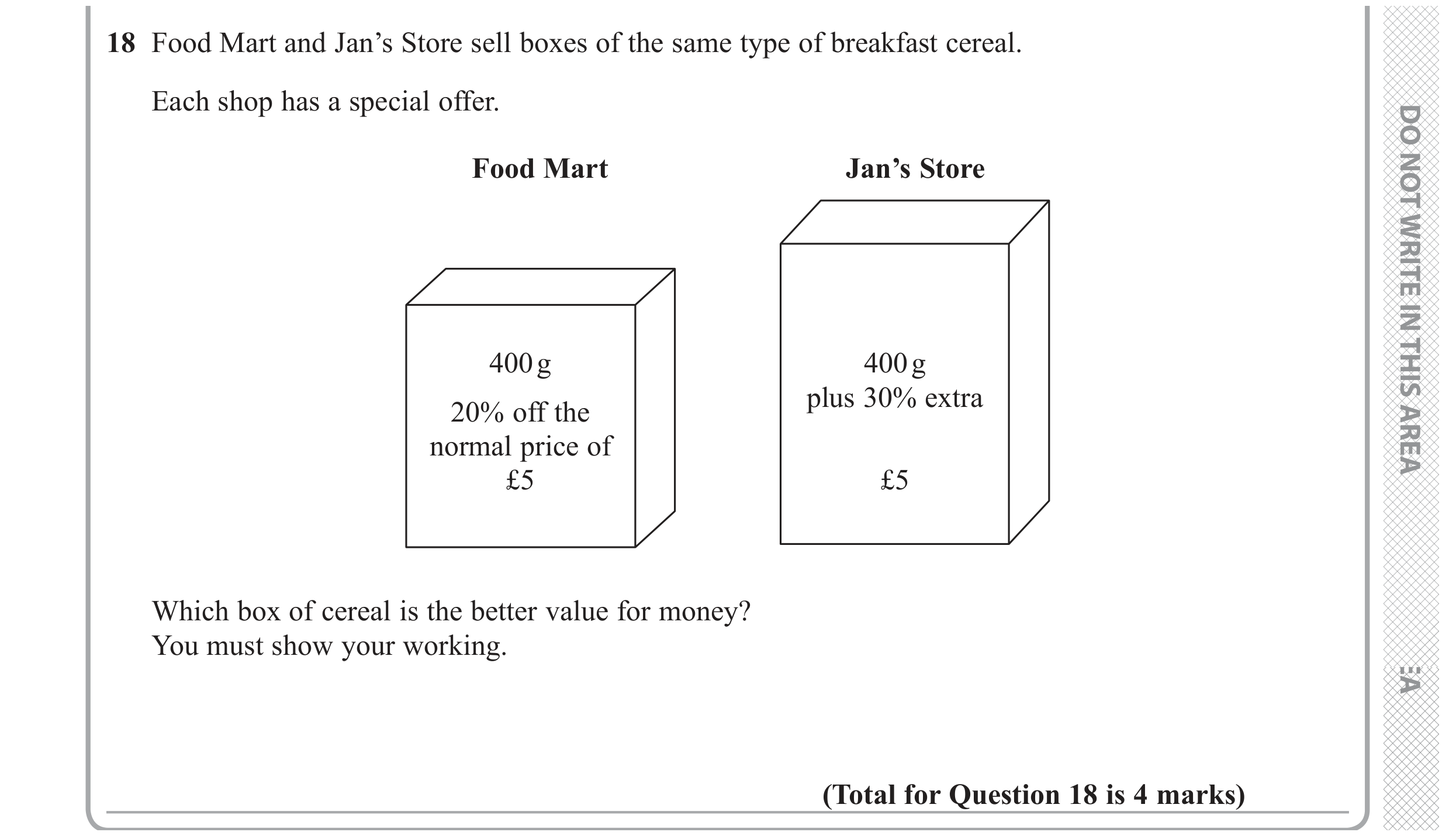 Question 18 — Percentages — Edexcel GCSE November 2018