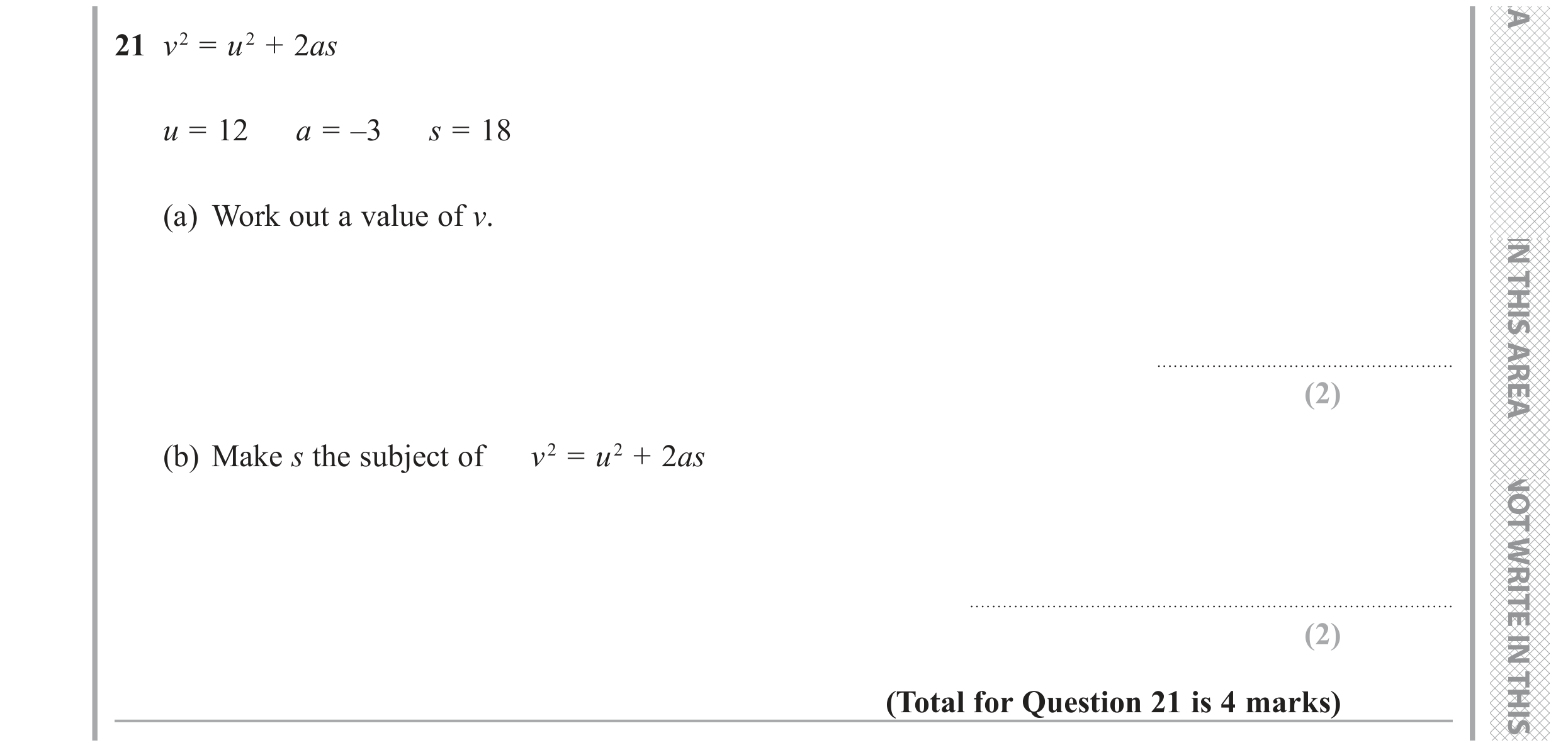Question 21 — Formulae — Edexcel GCSE November 2018