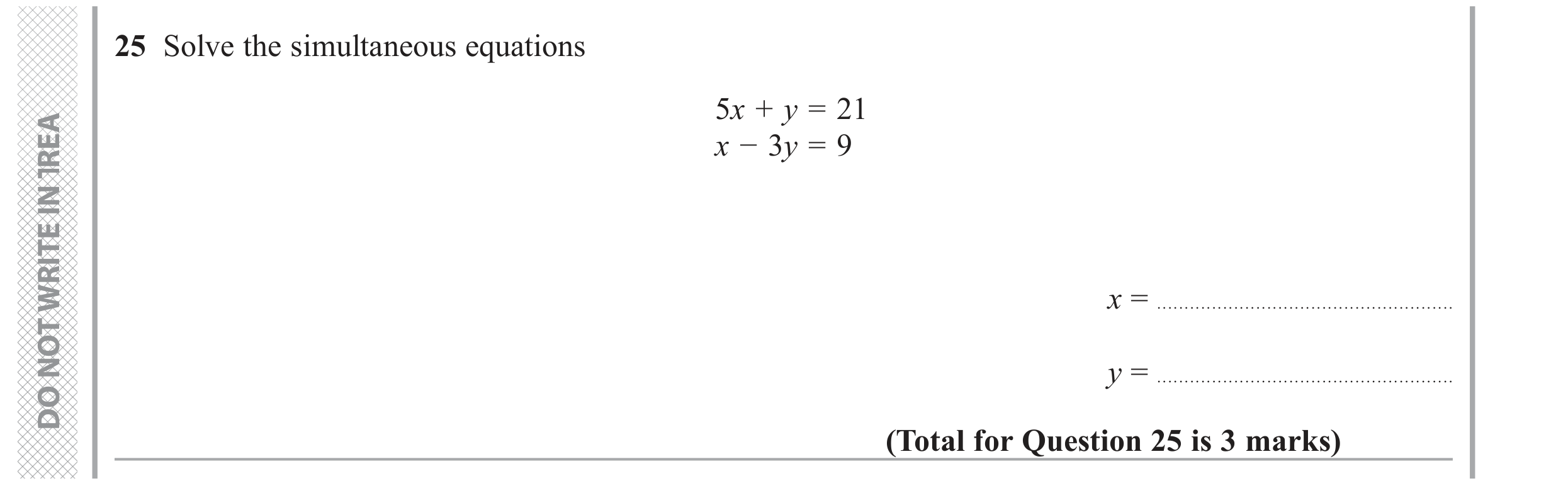 Question 25 — Simultaneous Equations — Edexcel GCSE November 2018