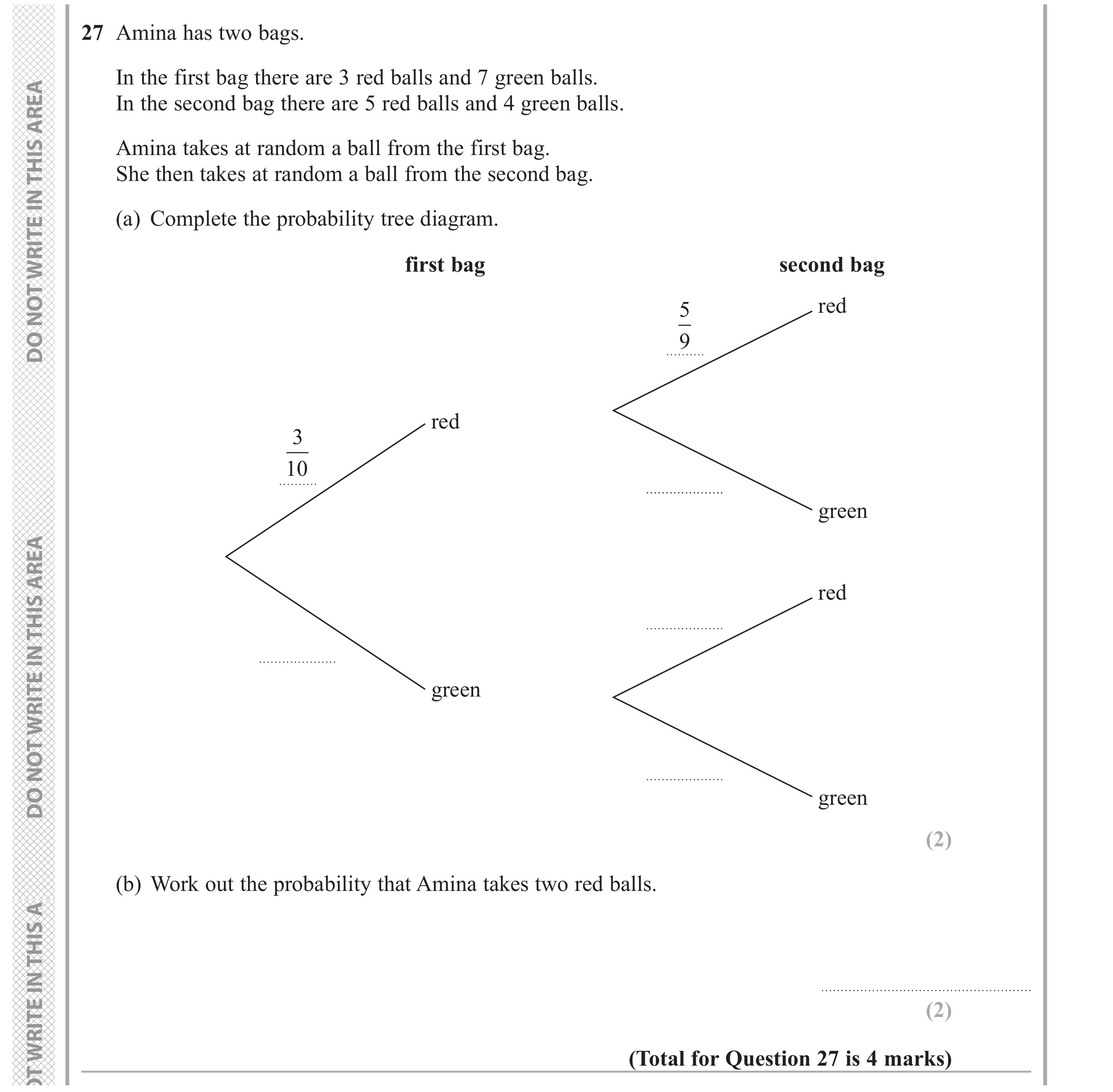 Question 27 — Probability — Edexcel GCSE November 2018