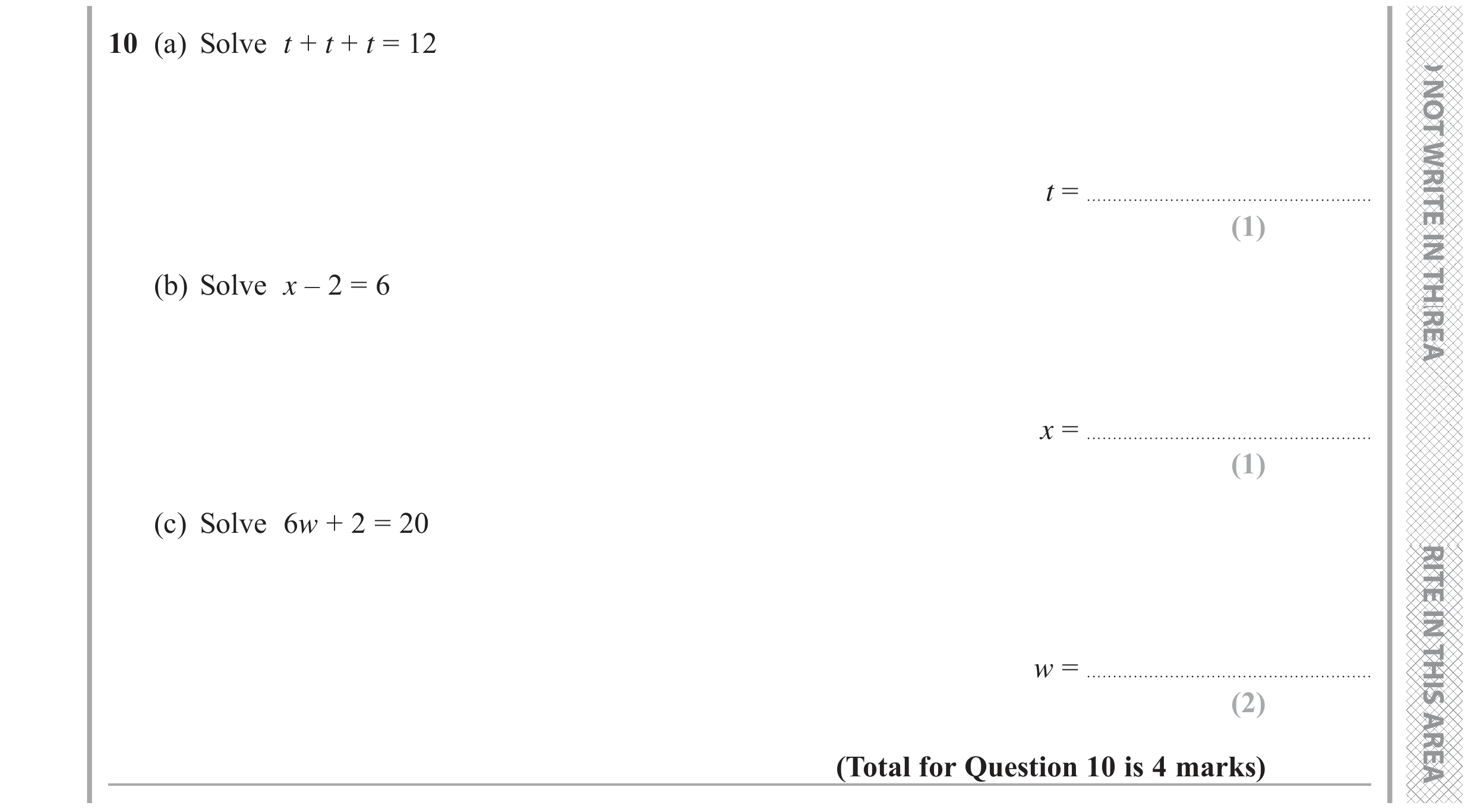 Question 10 — Linear Equations — Edexcel GCSE June 2019
