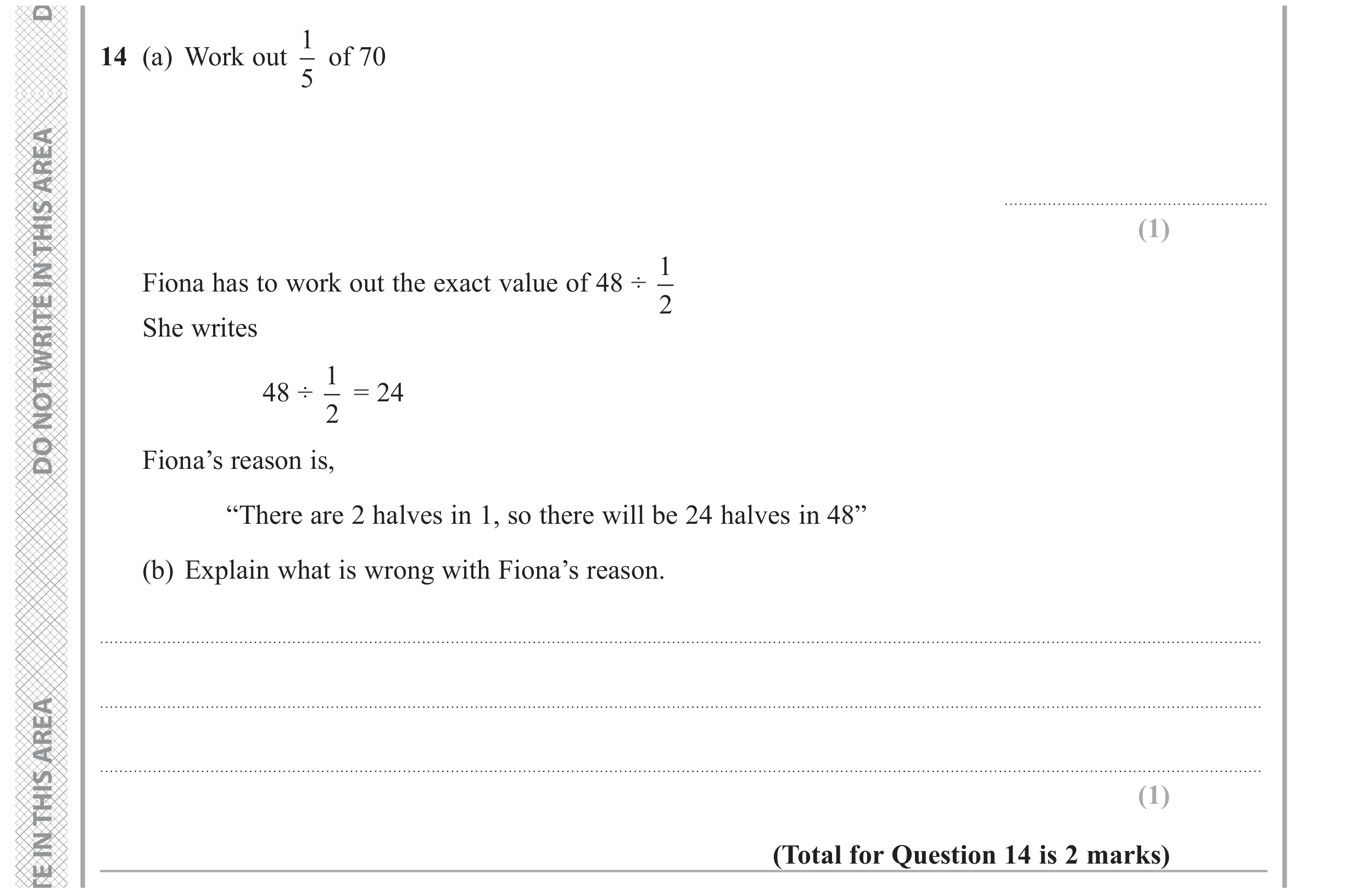 Question 14 — Fractions — Edexcel GCSE June 2019