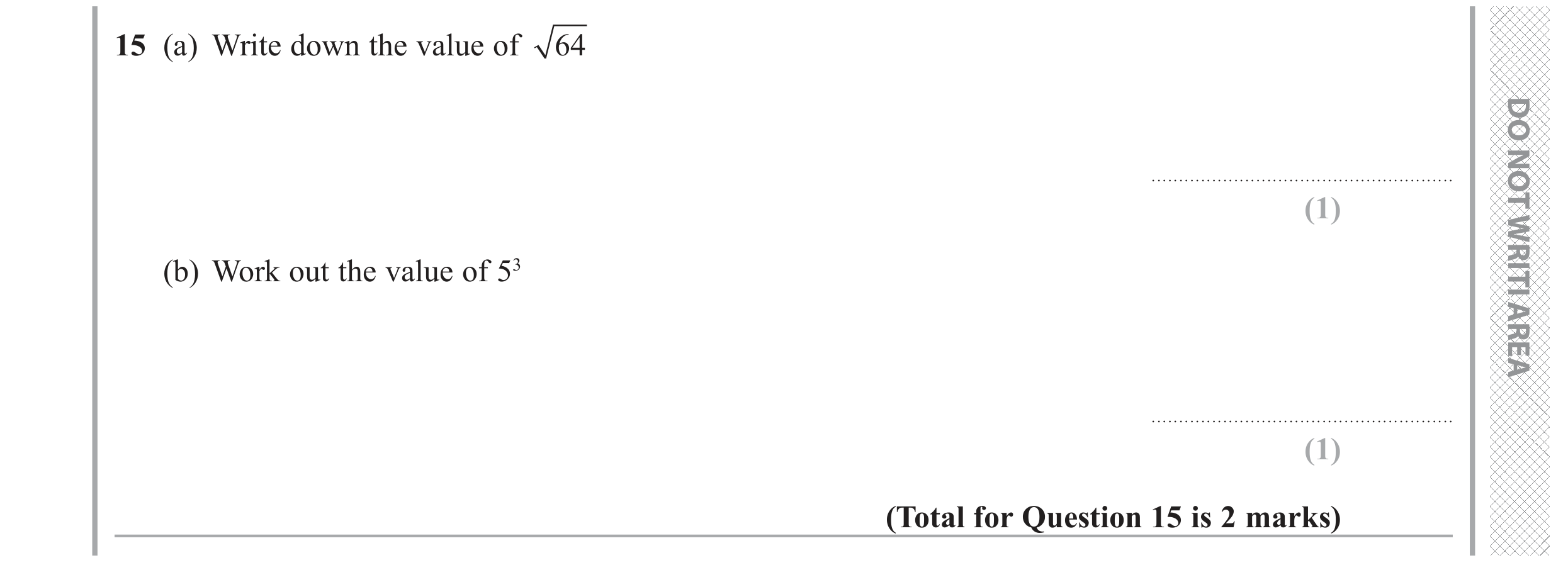 Question 15 — Square root, Powers — Edexcel GCSE June 2019