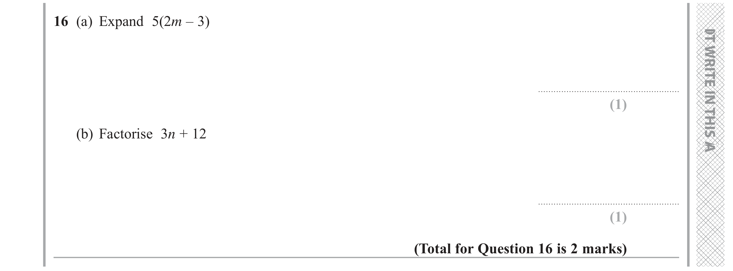 Question 16 — Factorise/Expand/Simplify — Edexcel GCSE June 2019