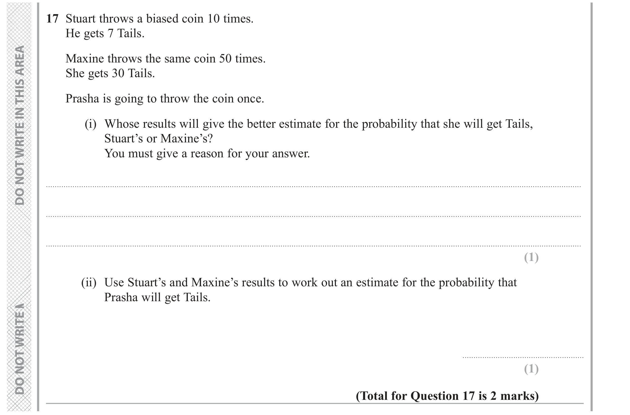 Question 17 — Probability — Edexcel GCSE June 2019