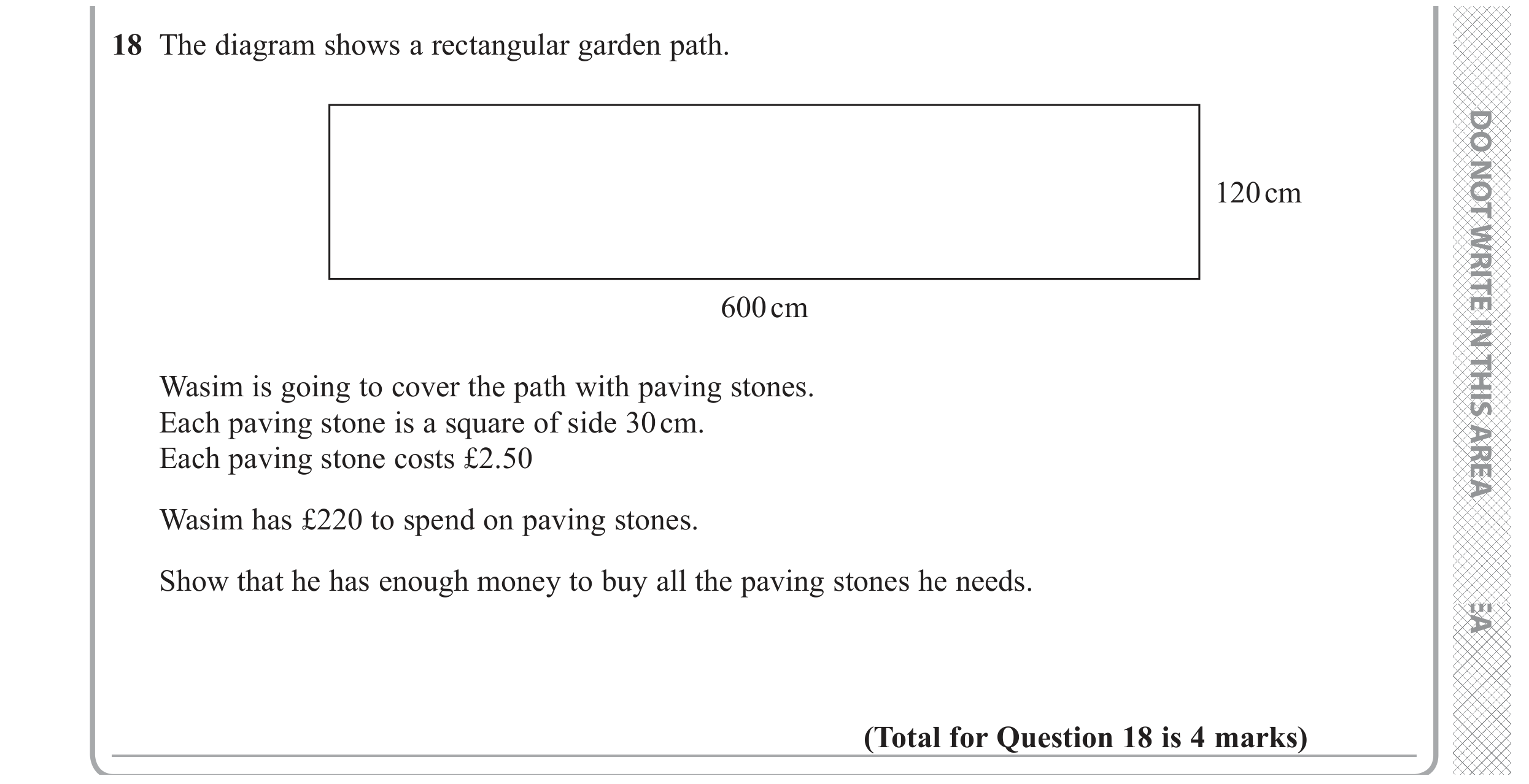 Question 18 — Perimeter and Area — Edexcel GCSE June 2019