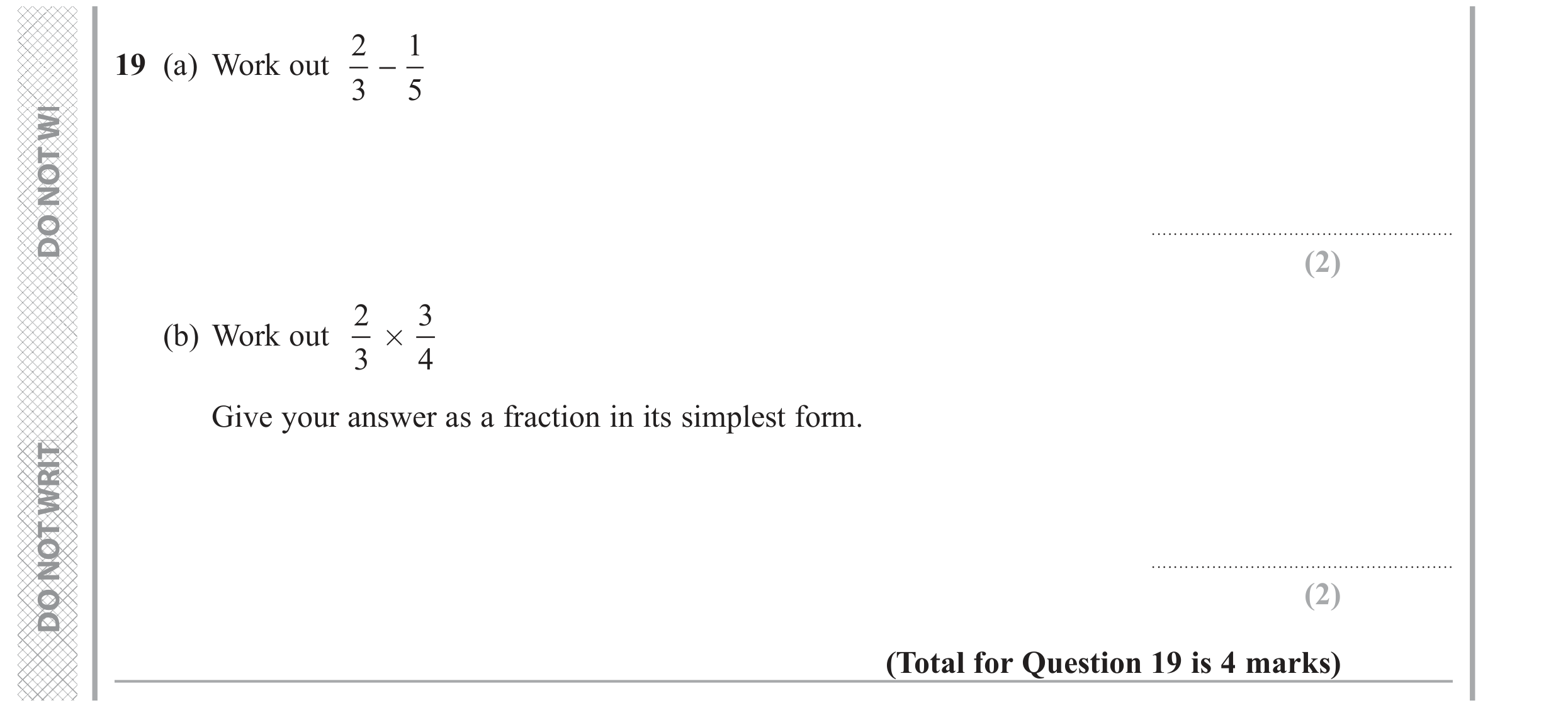 Question 19 — Fractions — Edexcel GCSE June 2019