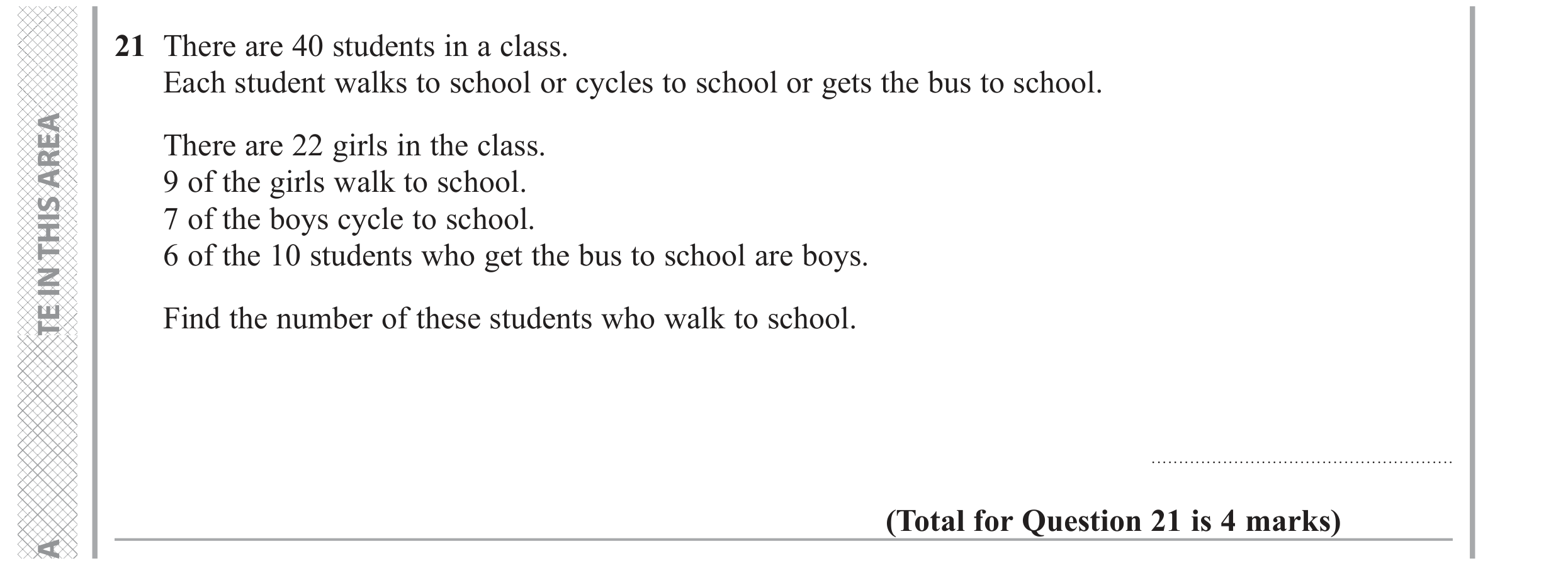 Question 21 — Two Way Table — Edexcel GCSE June 2019