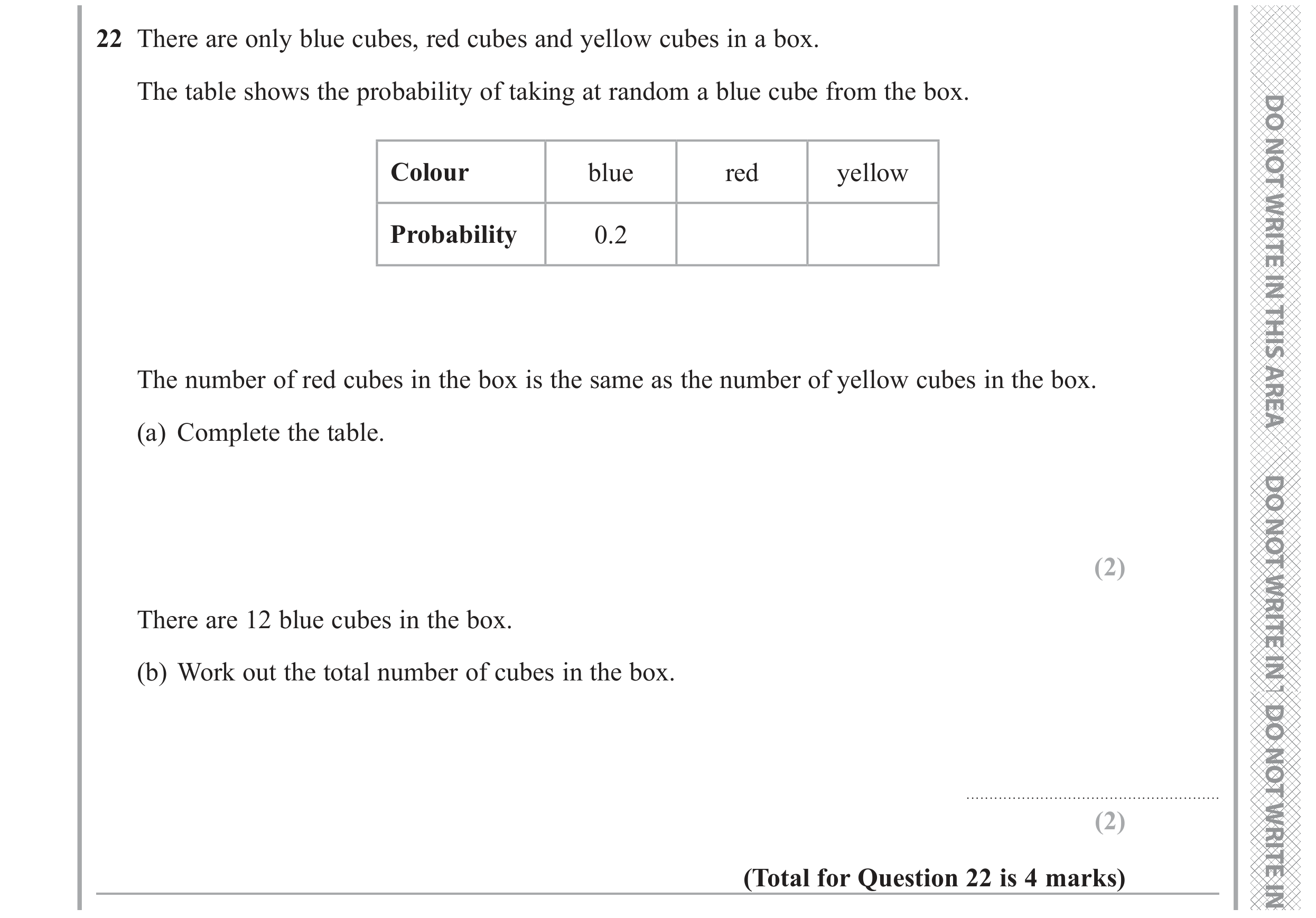 Question 22 — Probability — Edexcel GCSE June 2019