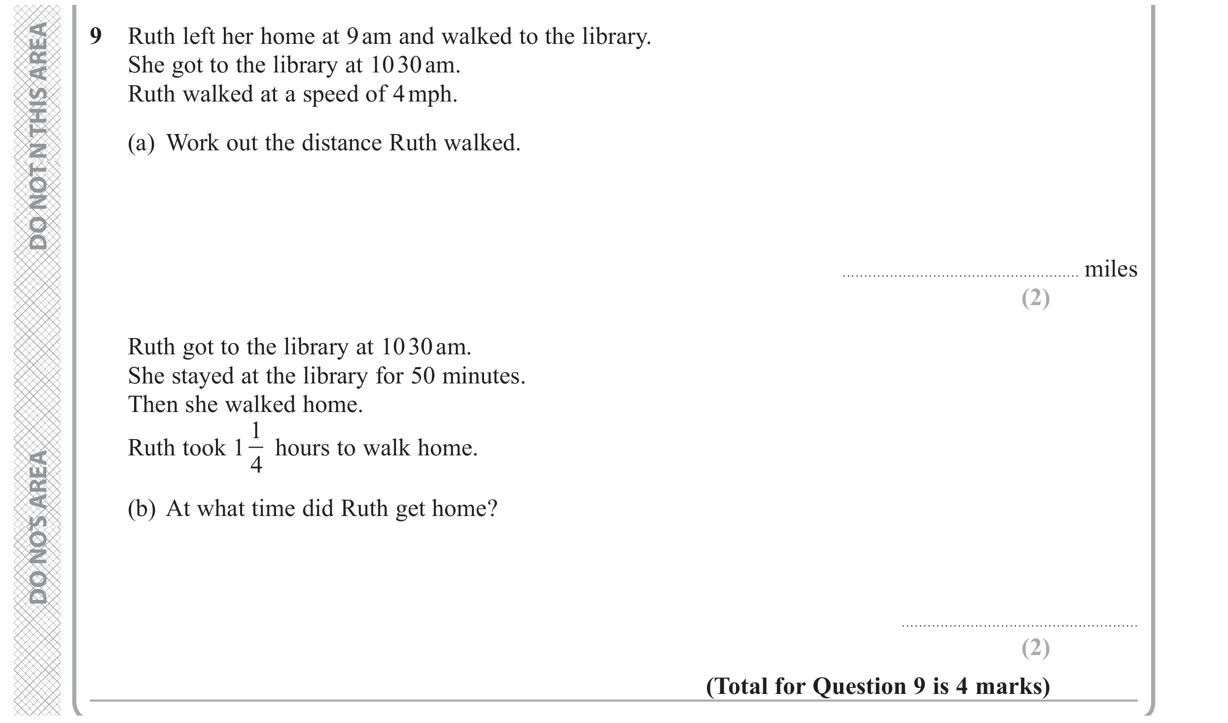Question 9 — Speed/Distance/Time/Density/Pressure — Edexcel GCSE June 2019