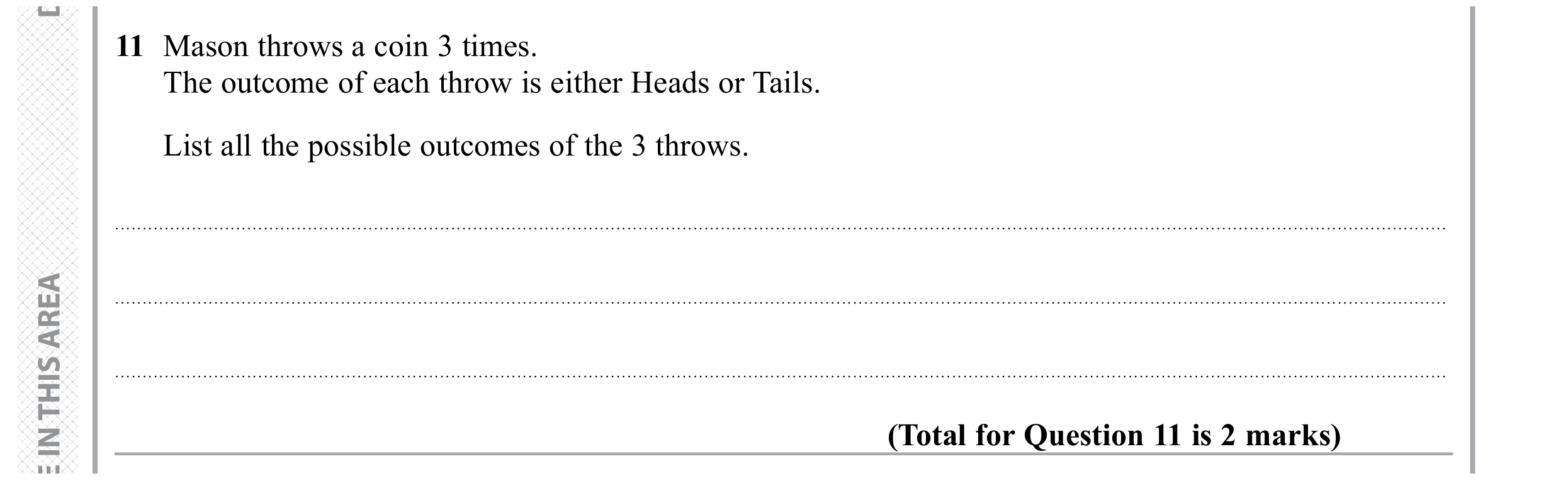 Question 11 — Probability — Edexcel GCSE November 2019