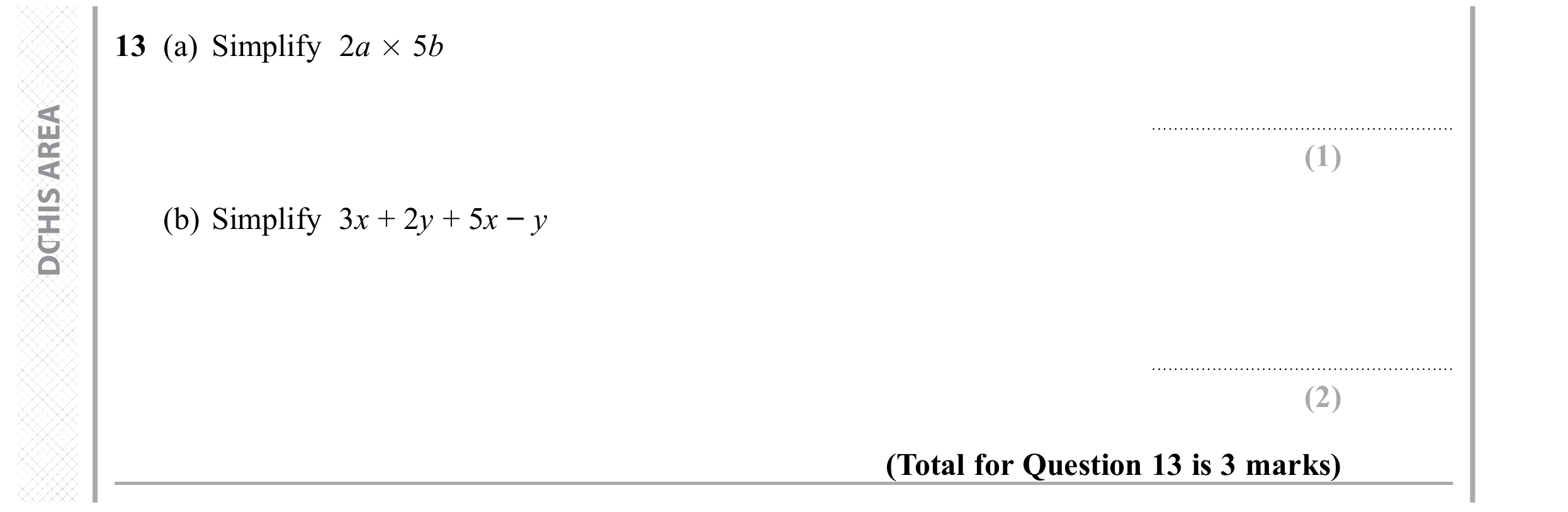Question 13 — Factorise/Expand/Simplify — Edexcel GCSE November 2019