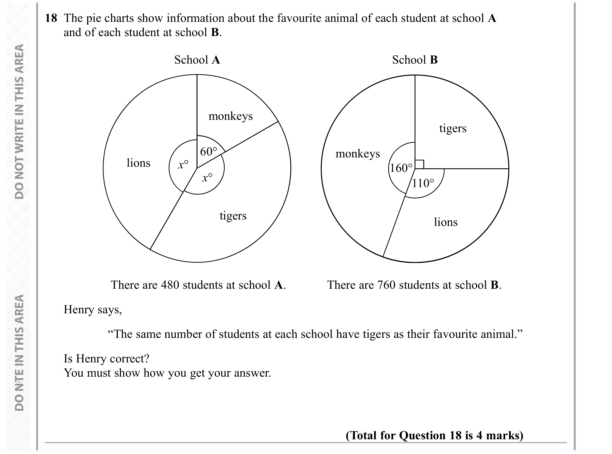 Question 18 — Pie Chart — Edexcel GCSE November 2019