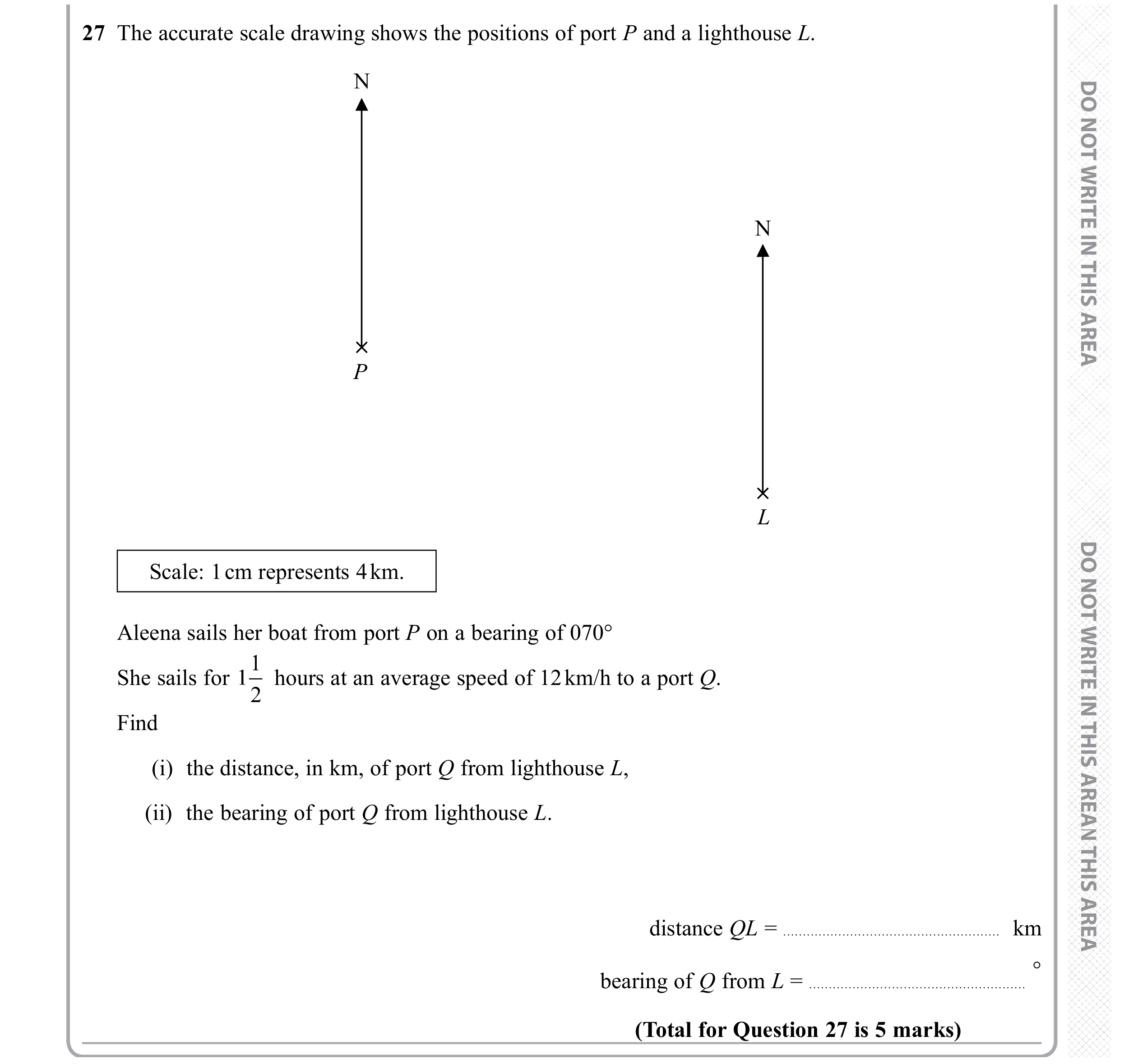Question 27 — Maps, Bearings, Speed/Distance/Time/Density/Pressure — Edexcel GCSE November 2019