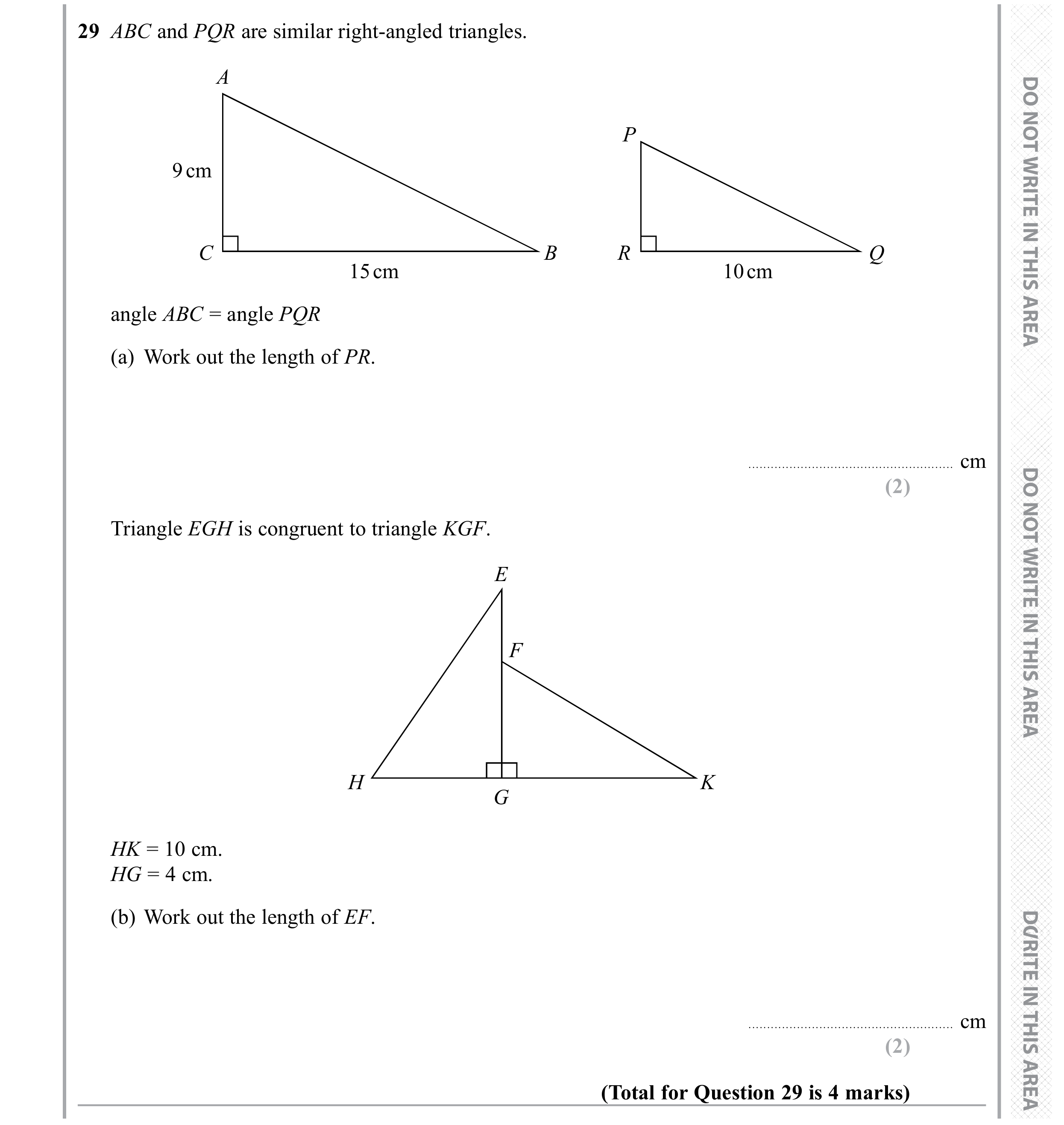 Question 29 — Congruence and Similarity — Edexcel GCSE November 2019