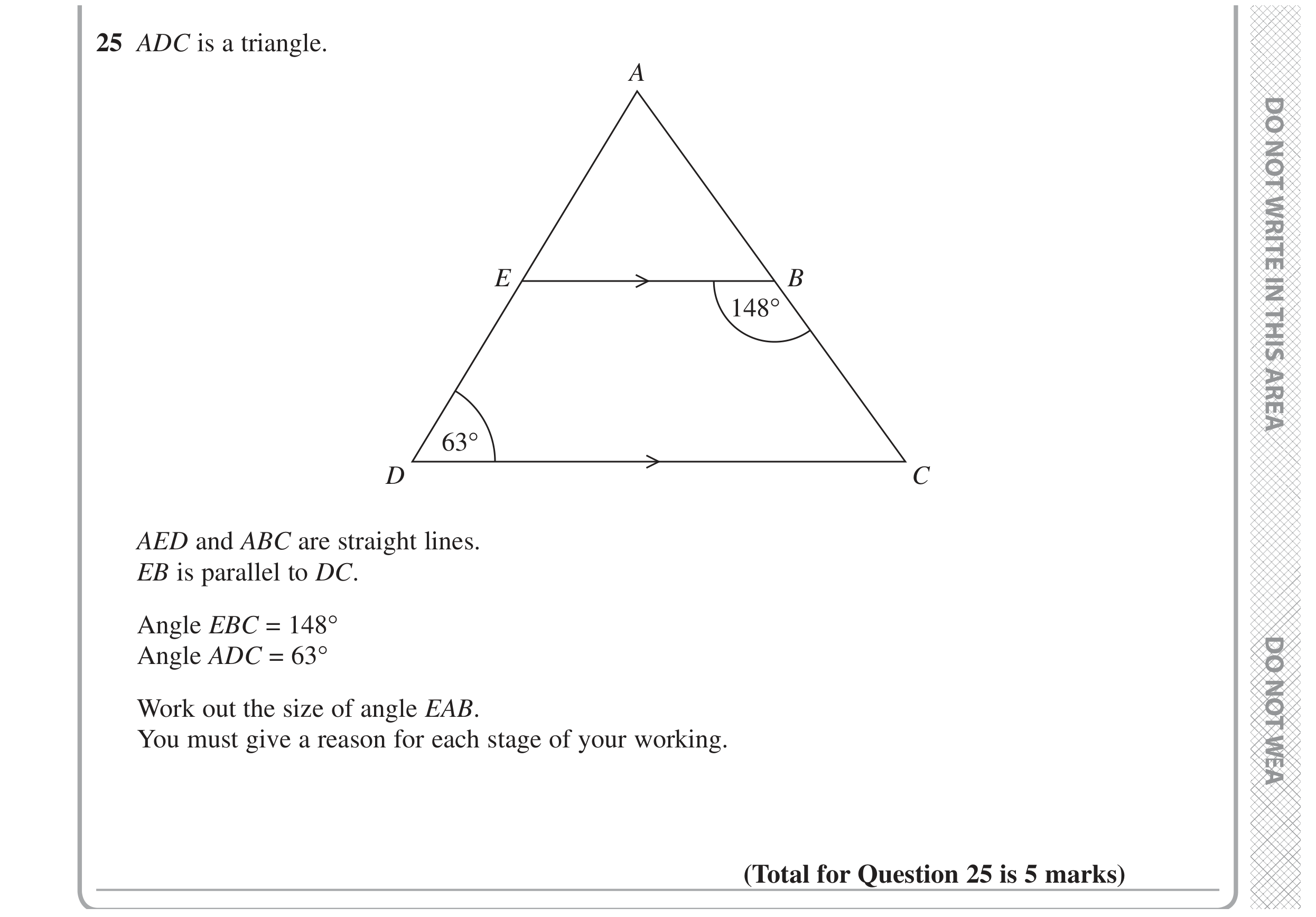 Question 25 — Angles, Angles in Parallel Lines — Edexcel GCSE November 2020
