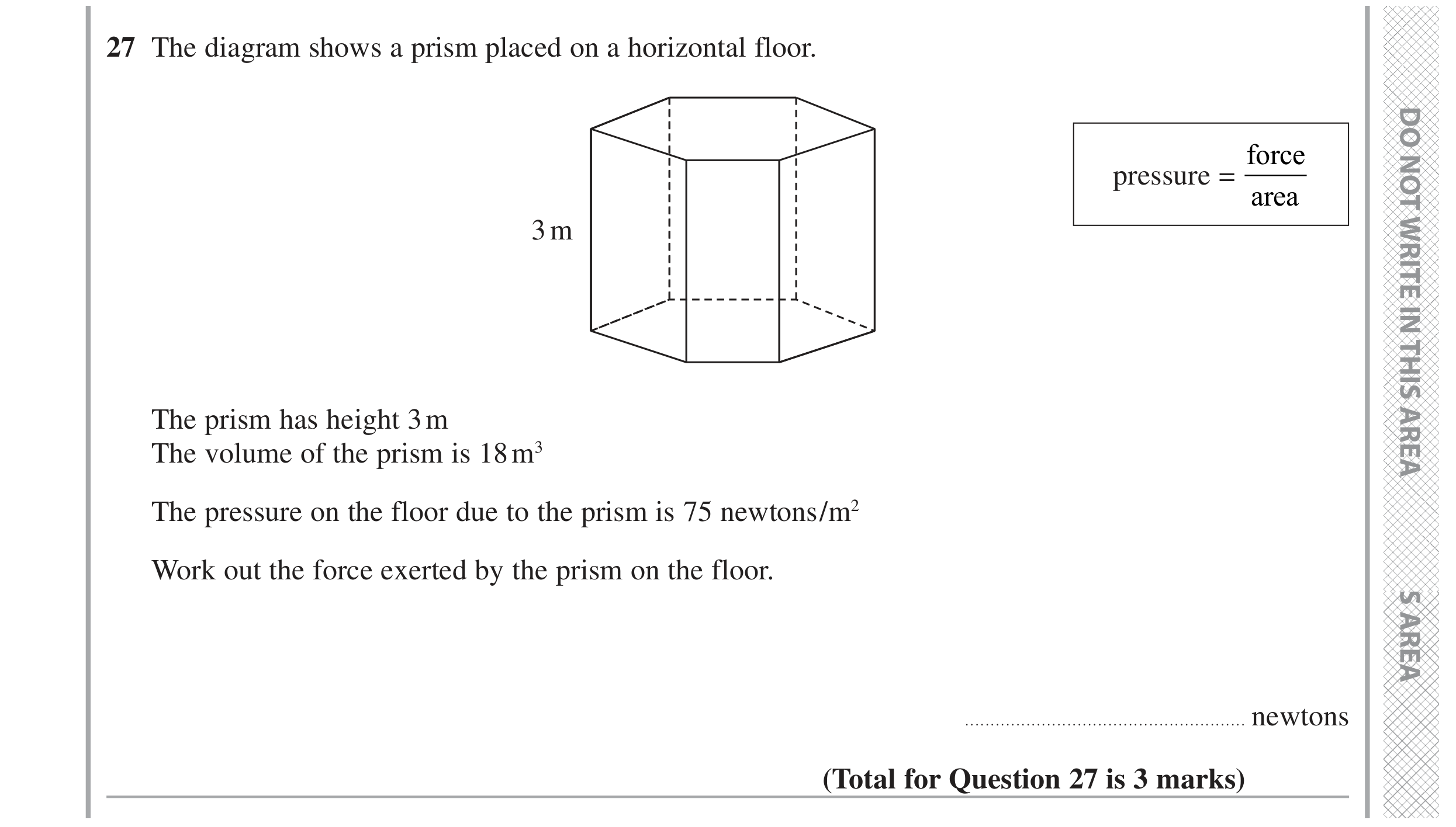 Question 27 — 3D Shapes and Volume, Speed/Distance/Time/Density/Pressure — Edexcel GCSE November 2020