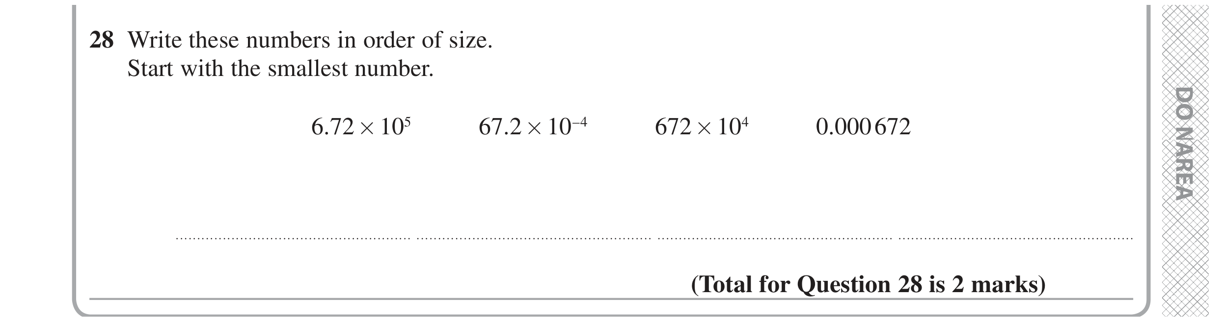 Question 28 — Standard Form — Edexcel GCSE November 2020