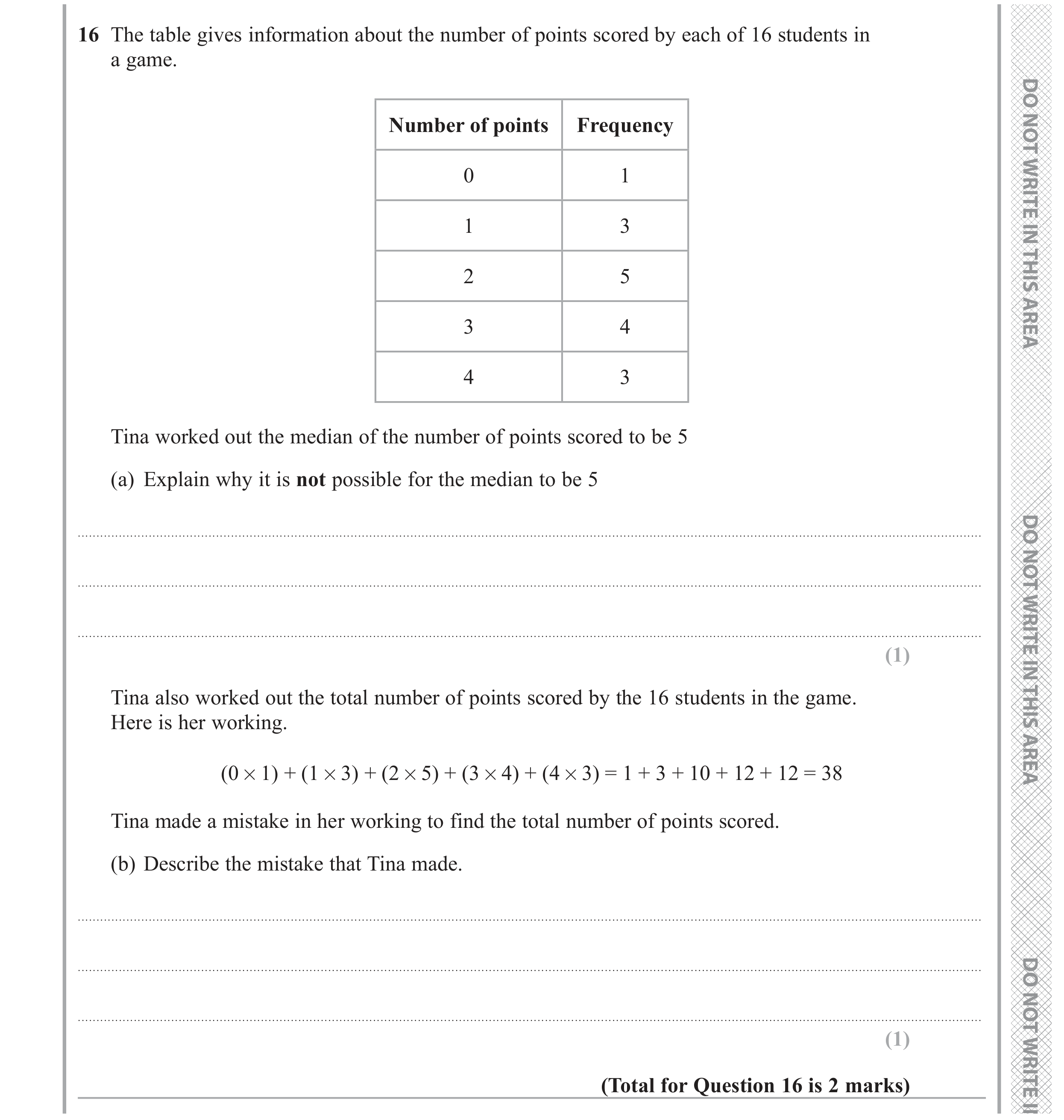 Question 16 — Frequency Tables — Edexcel GCSE November 2020 (2)