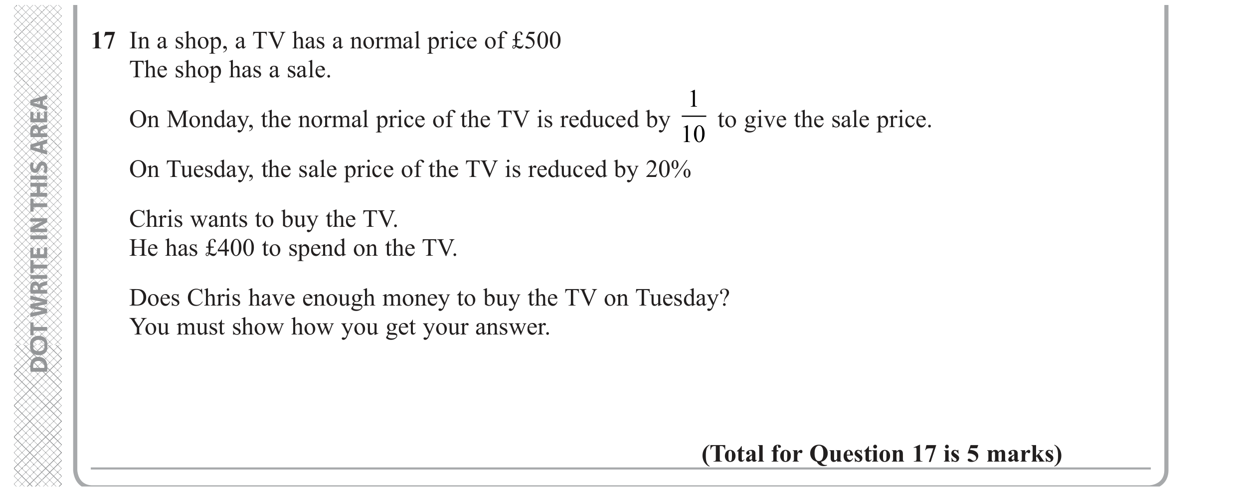 Question 17 — Fractions, Percentages — Edexcel GCSE November 2020 (2)