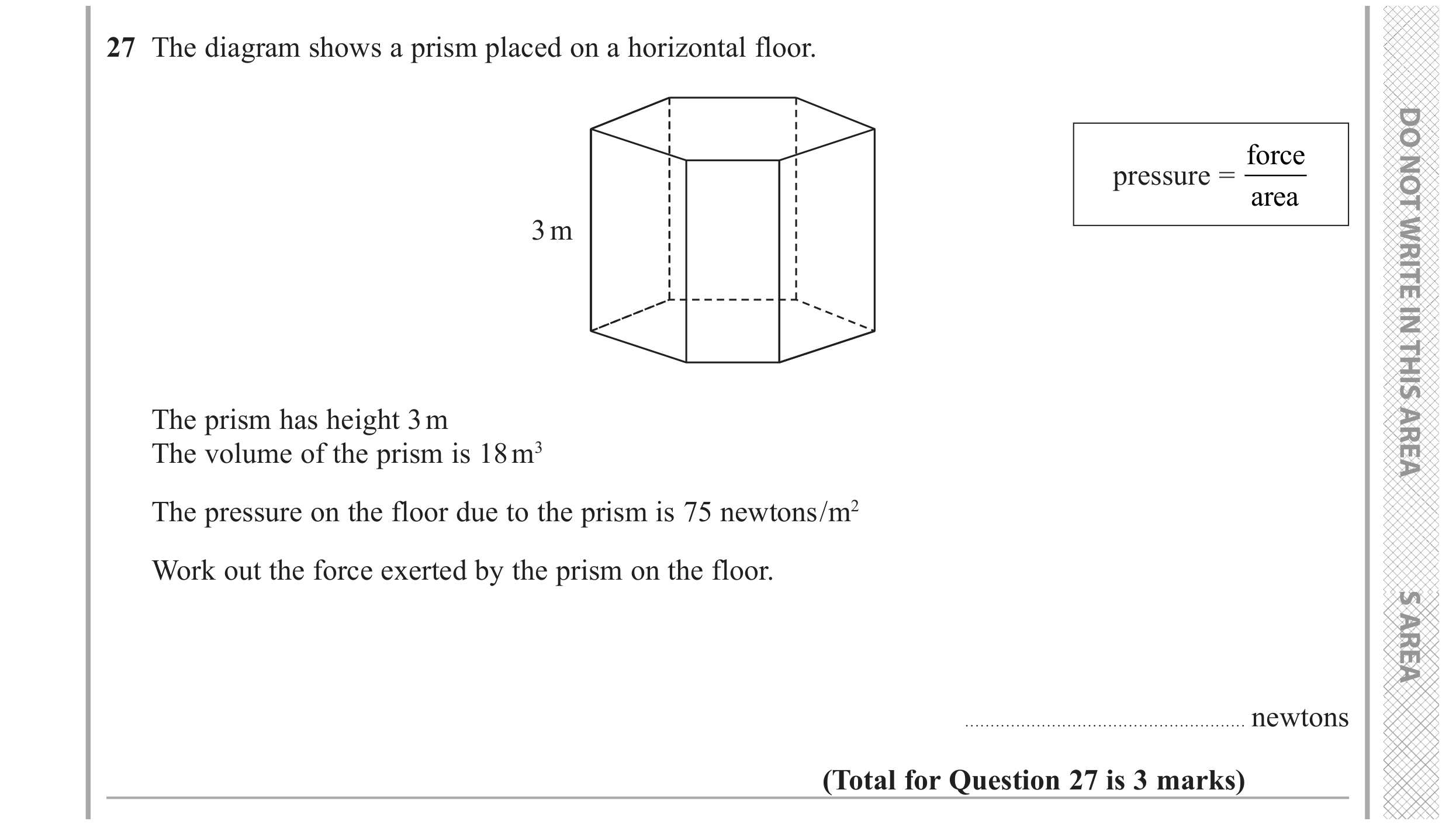 Question 27 — 3D Shapes and Volume, Speed/Distance/Time/Density/Pressure — Edexcel GCSE November 2020 (2)