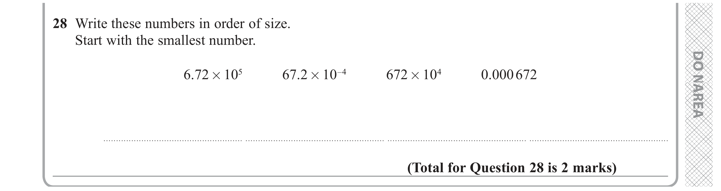 Question 28 — Standard Form — Edexcel GCSE November 2020 (2)
