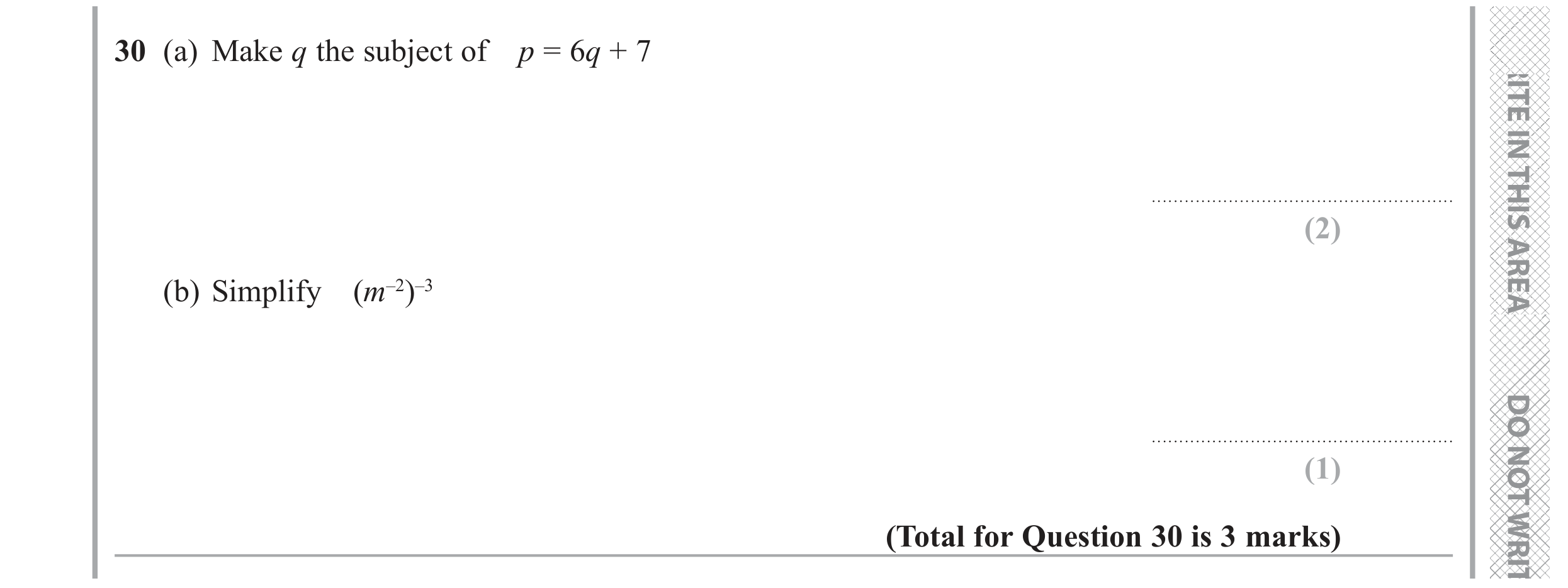 Question 30 — Formulae, Powers — Edexcel GCSE November 2020 (2)