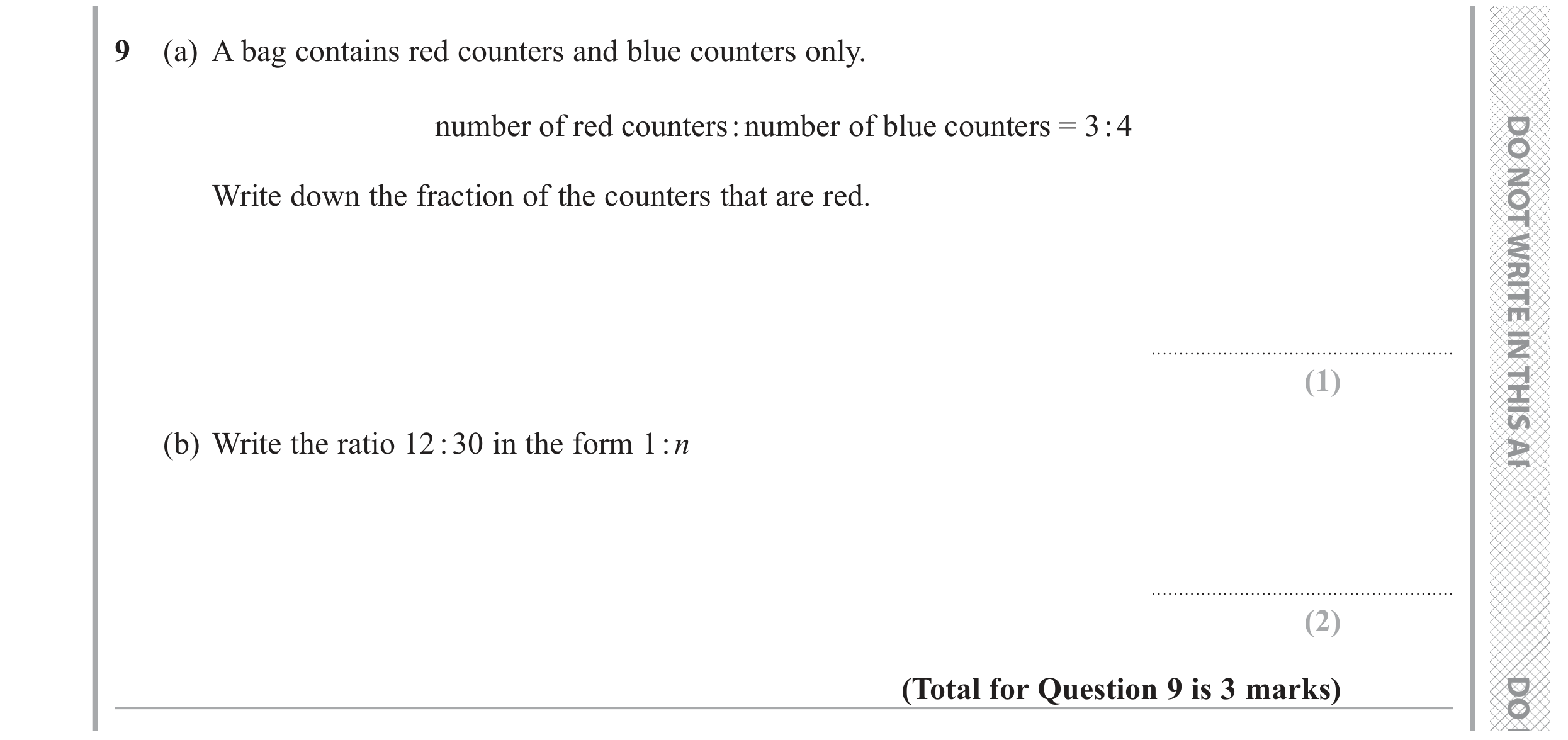 Question 9 — Ratios, Fractions — Edexcel GCSE November 2020 (2)