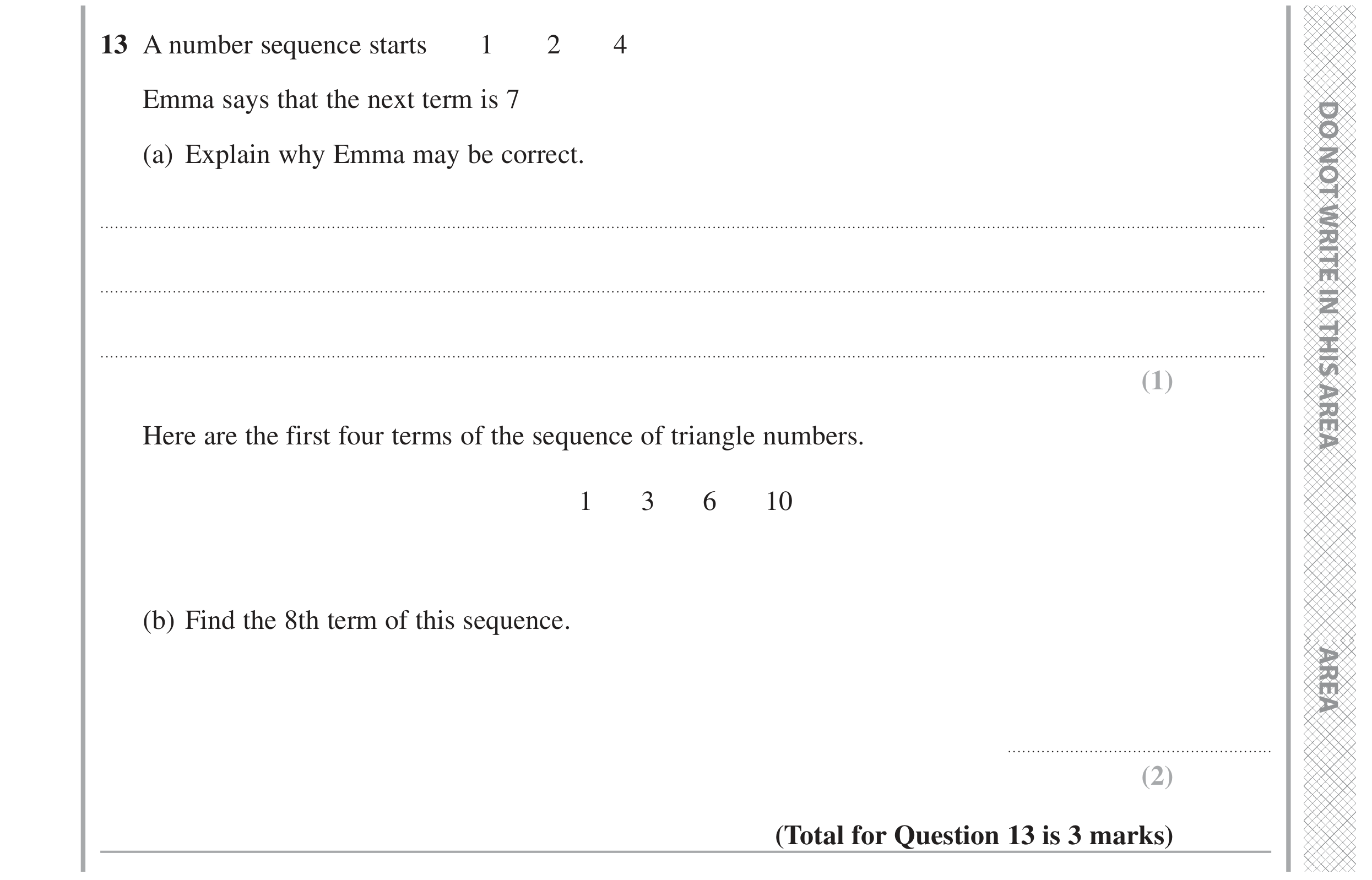 Question 13 — Sequences — Edexcel GCSE November 2021