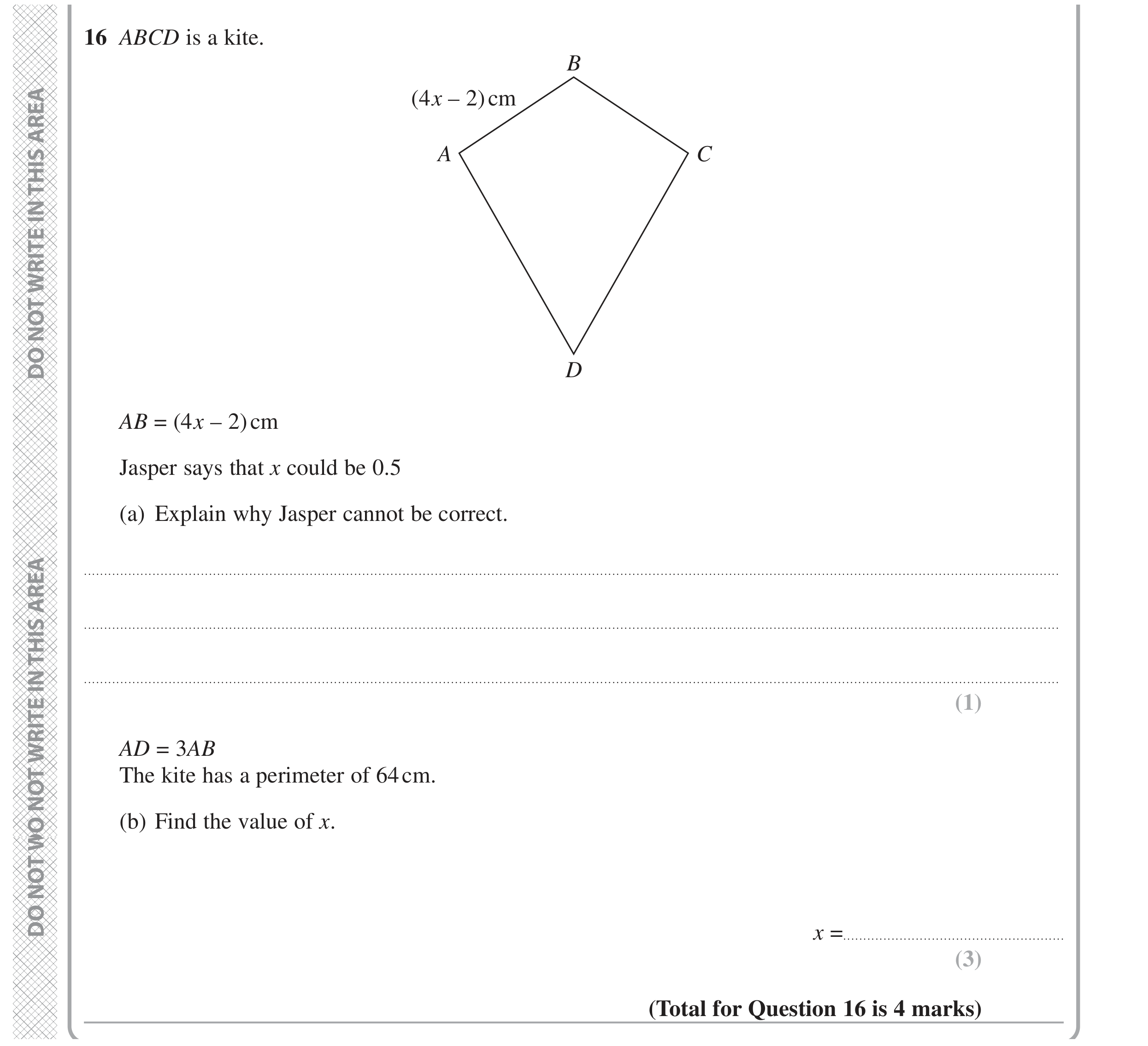 Question 16 — Polygons, Perimeter and Area — Edexcel GCSE November 2021