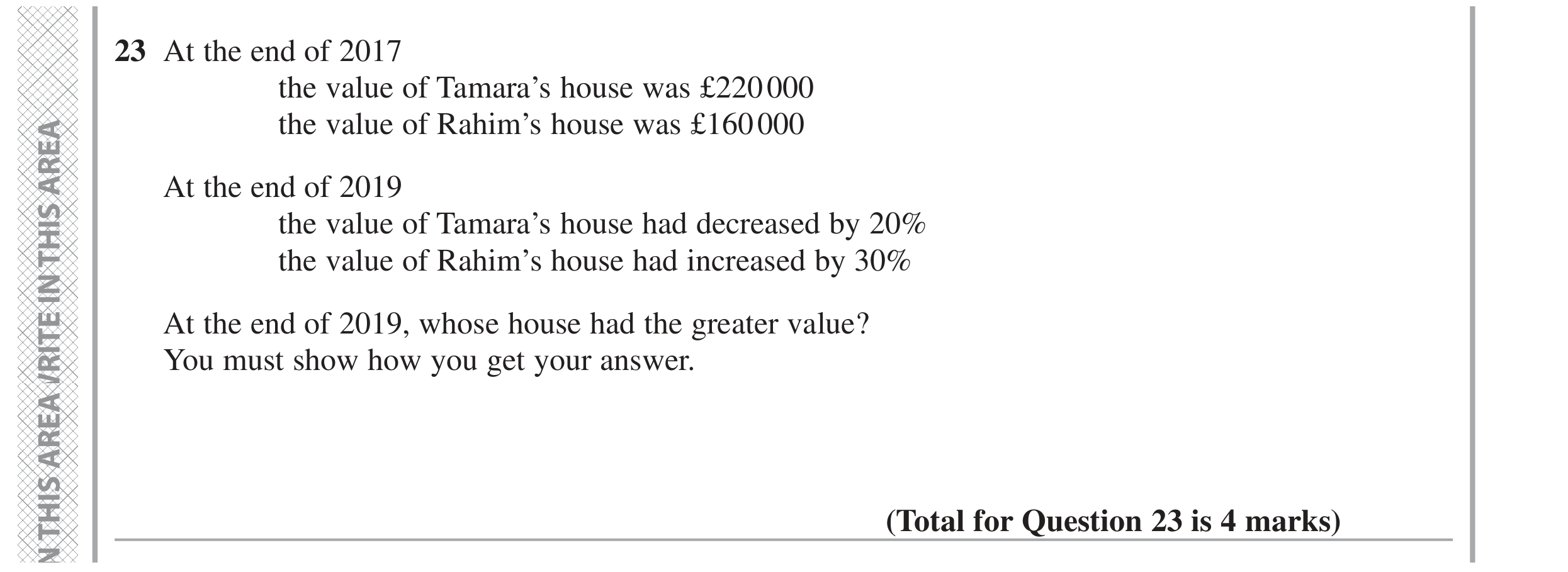Question 23 — Percentages — Edexcel GCSE November 2021