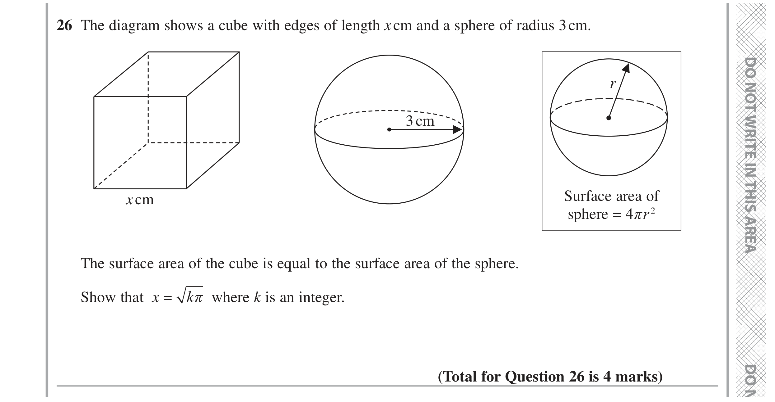 Question 26 — 3D Shapes and Volume, Surface Area — Edexcel GCSE November 2021