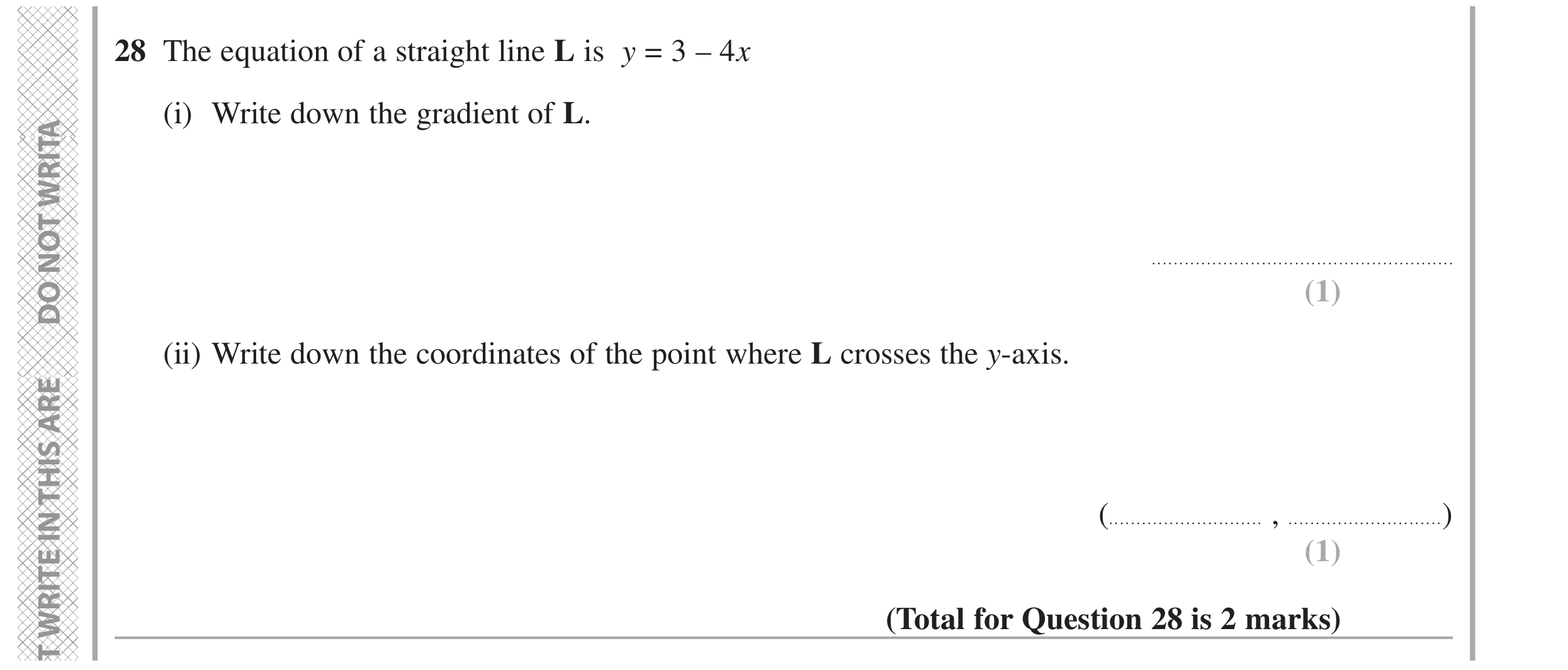 Question 28 — Straight Line Graphs — Edexcel GCSE November 2021