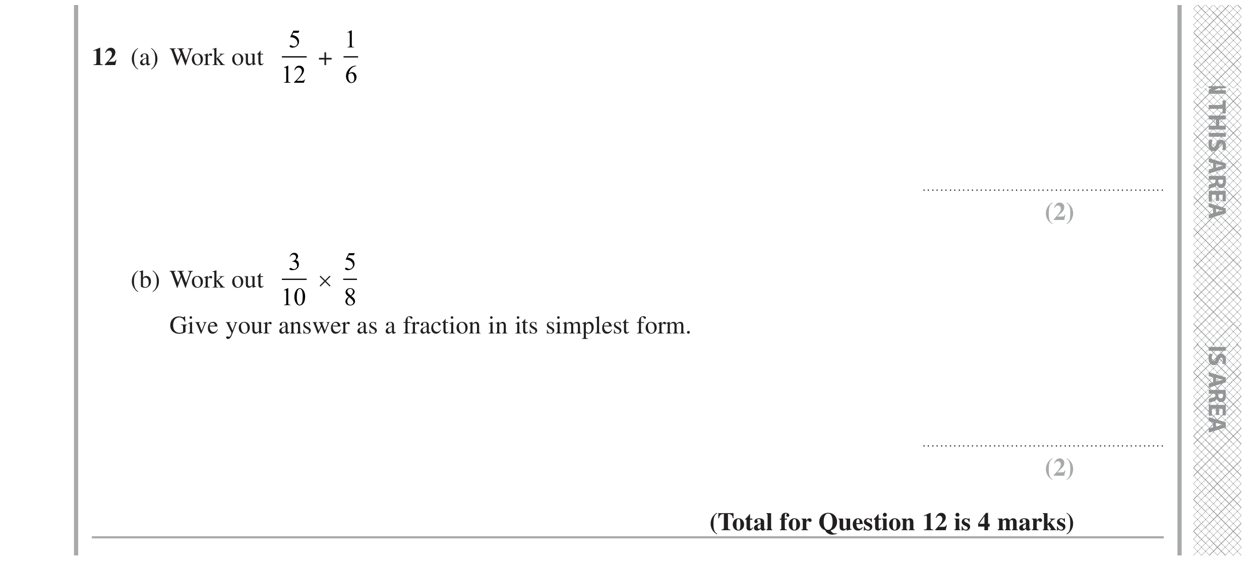 Question 12 — Fractions — Edexcel GCSE June 2022