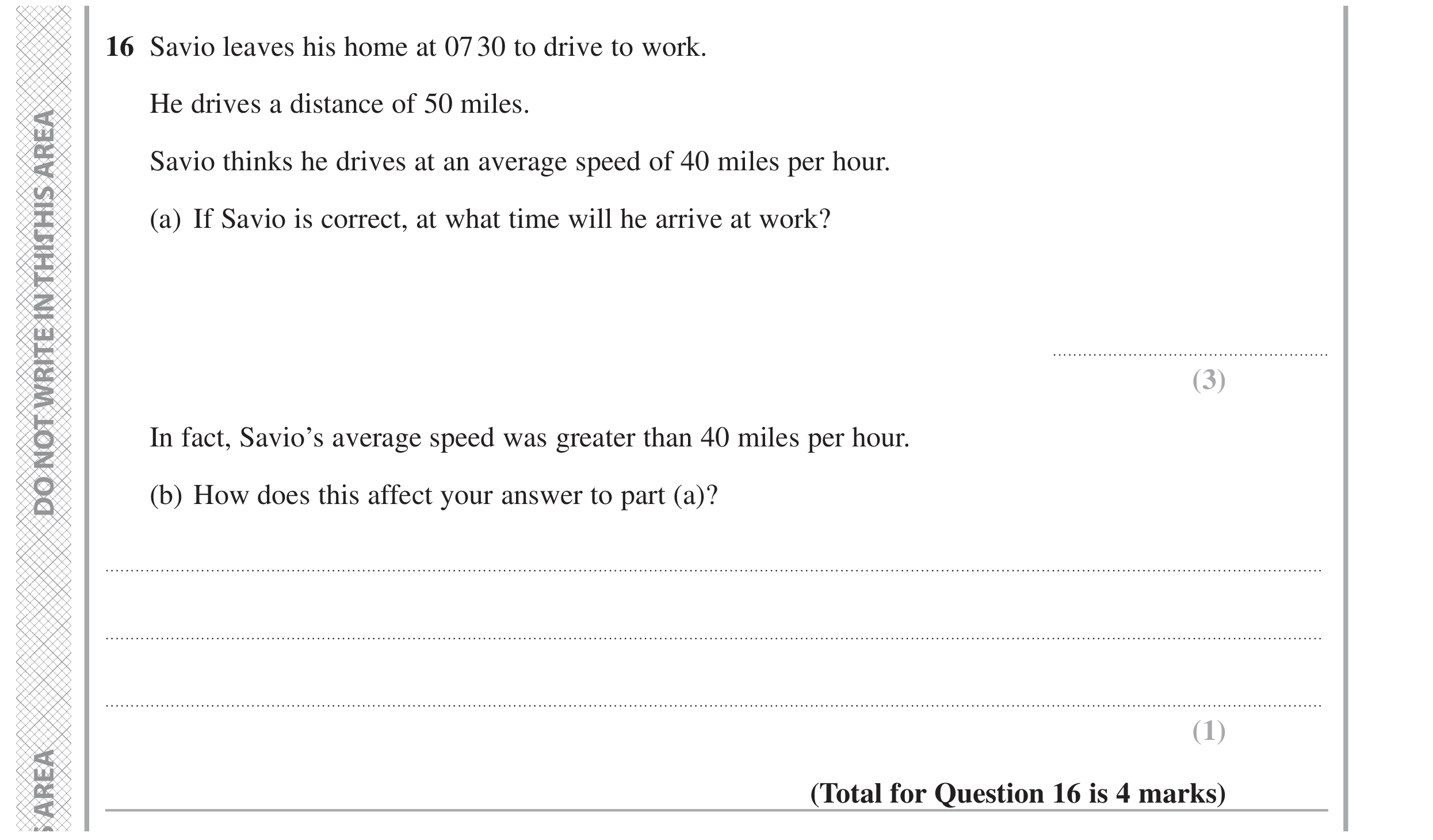 Question 16 — Speed/Distance/Time/Density/Pressure — Edexcel GCSE June 2022