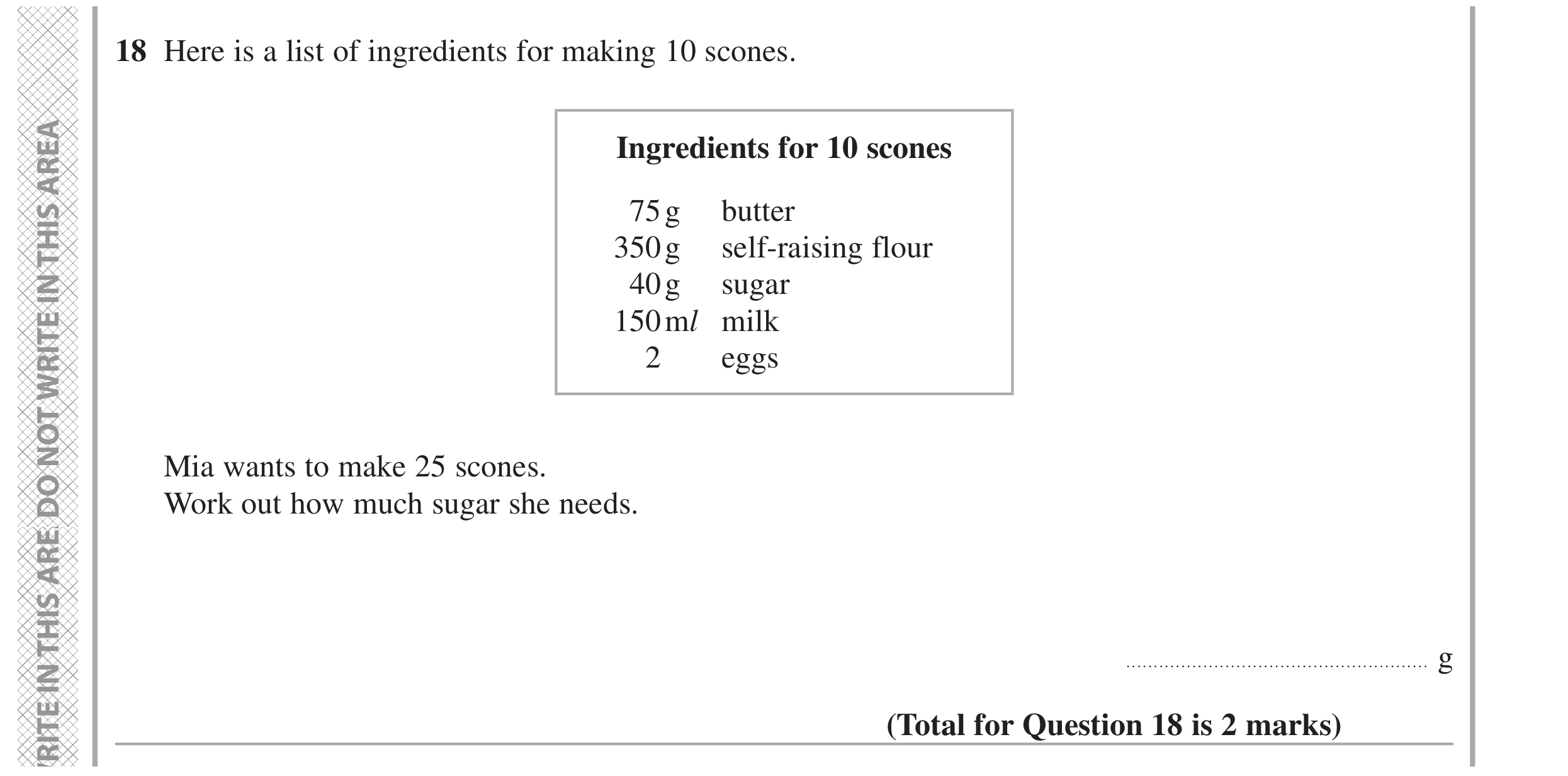 Question 18 — Recipes — Edexcel GCSE June 2022