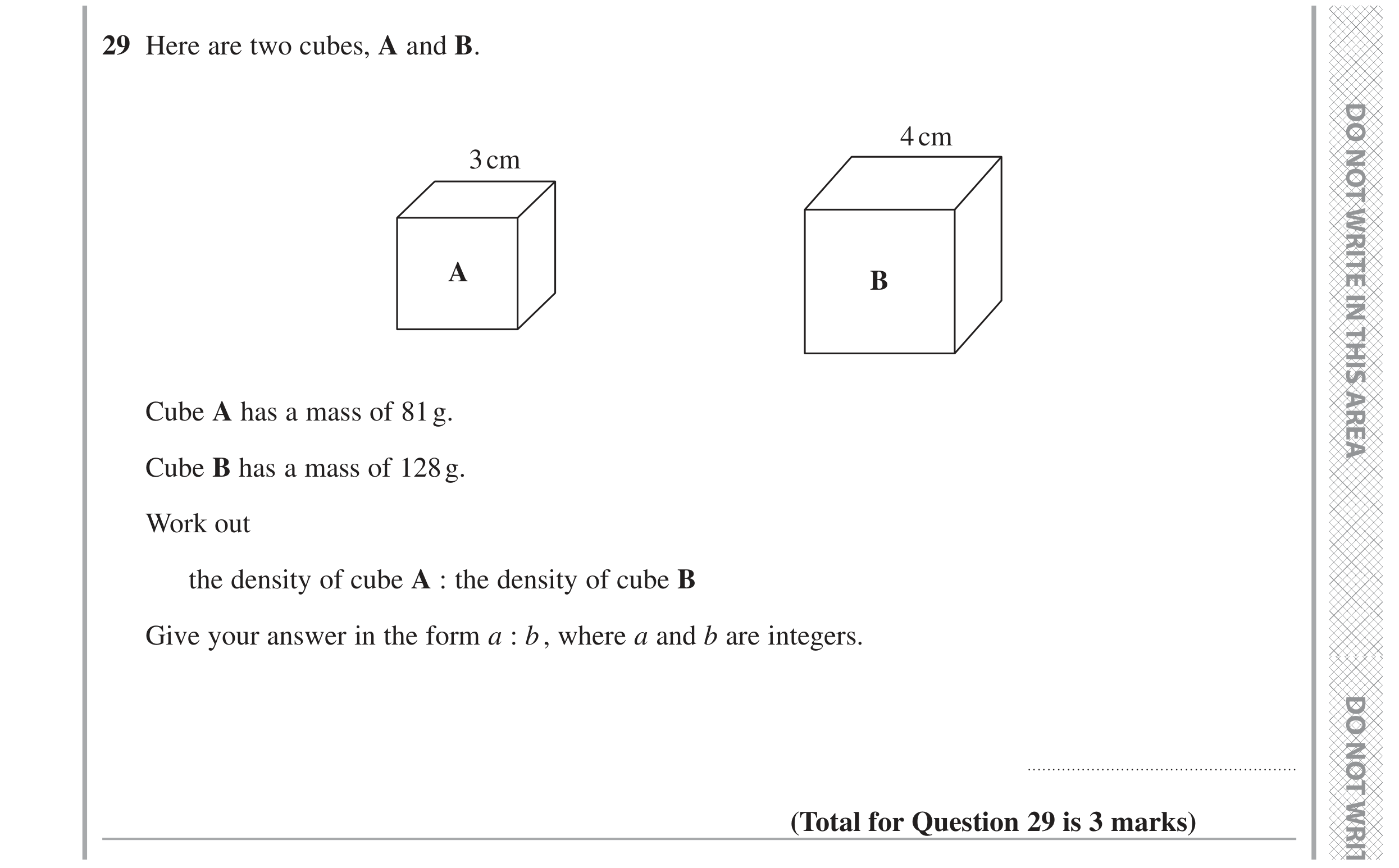 Question 29 — 3D Shapes and Volume, Speed/Distance/Time/Density/Pressure, Ratios — Edexcel GCSE June 2022
