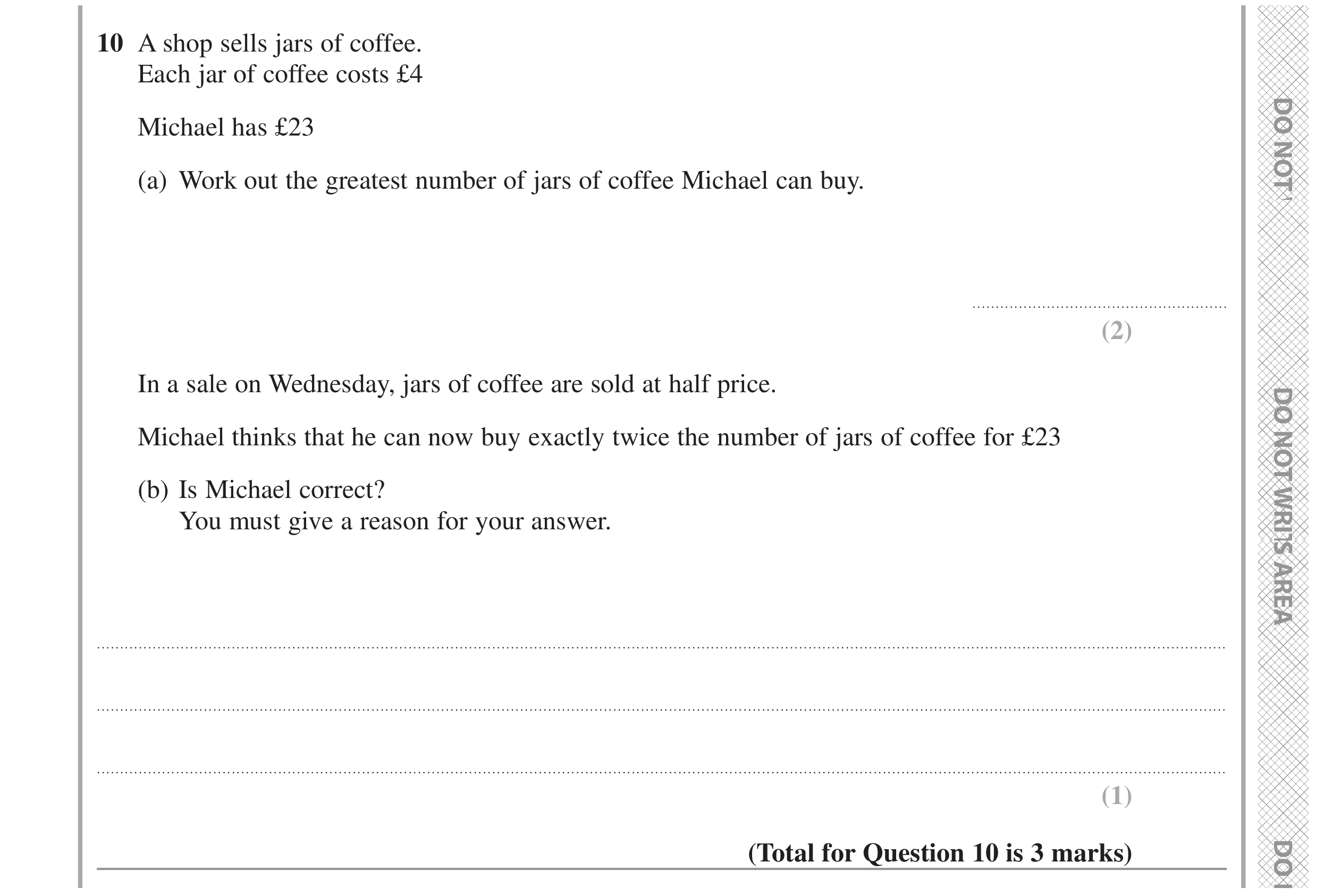 Question 10 — Money Problems — Edexcel GCSE November 2022